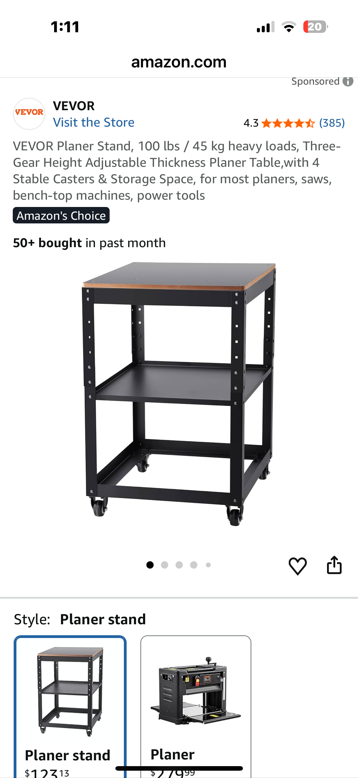 VEVOR Portable Workbench,Planer Stand, 100 lbs / 45 kg heavy loads,  Adjustable Thickness Planer Table, with 4 Stable Casters & Storage Space, for most planers, saws, bench-top machines, power tools (G905)