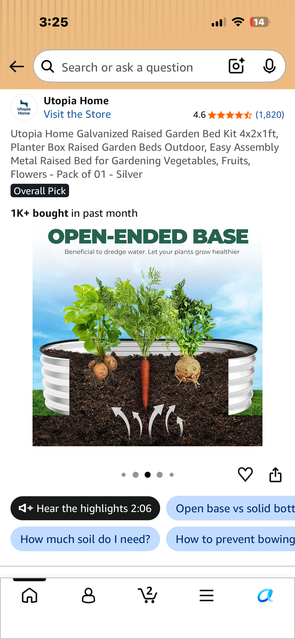Utopia Galvanized Raised Home Garden Bed Kit 4x2x1ft, Easy Assembly, Metal Raised Bed for Gardening Vegetables, Fruits, Flowers -Silver