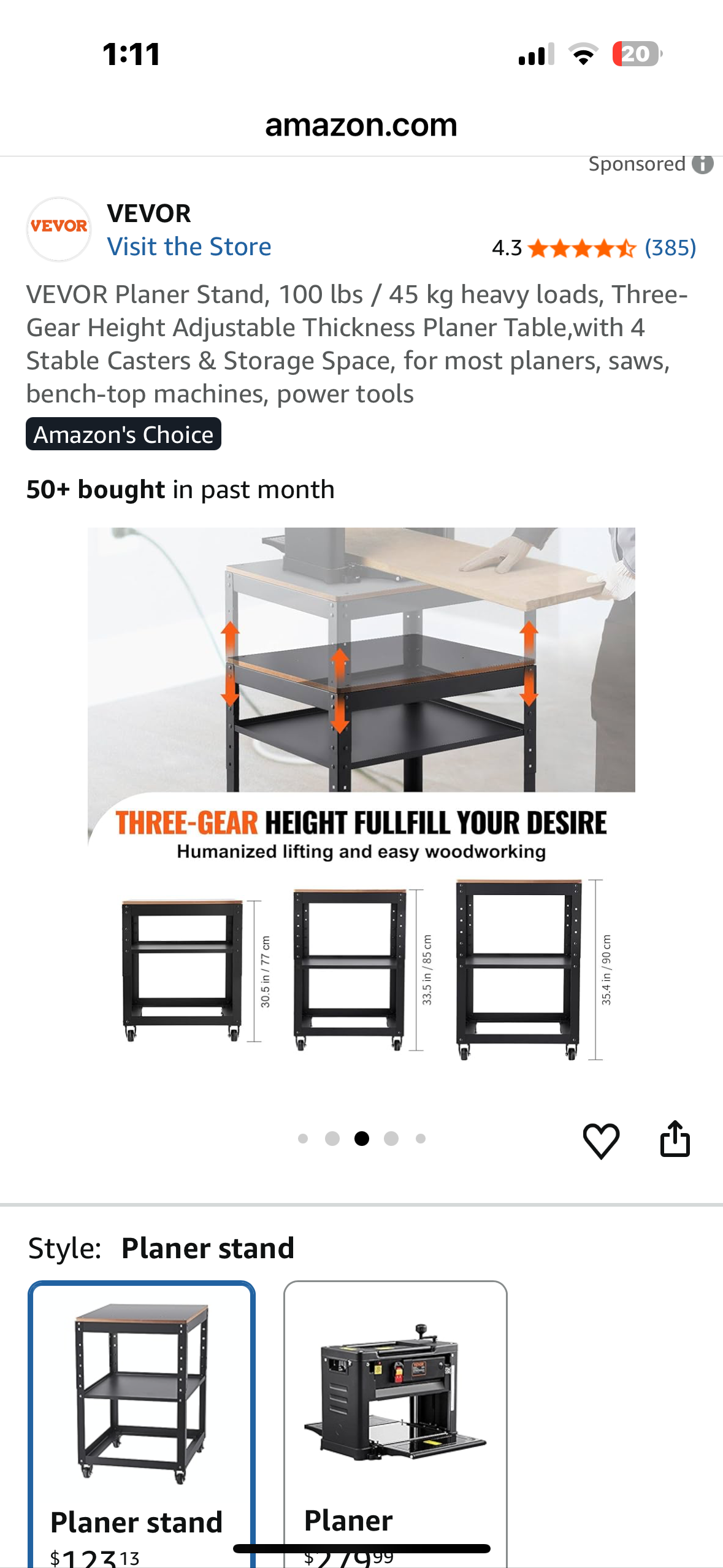 VEVOR Portable Workbench,Planer Stand, 100 lbs / 45 kg heavy loads,  Adjustable Thickness Planer Table, with 4 Stable Casters & Storage Space, for most planers, saws, bench-top machines, power tools (G905)