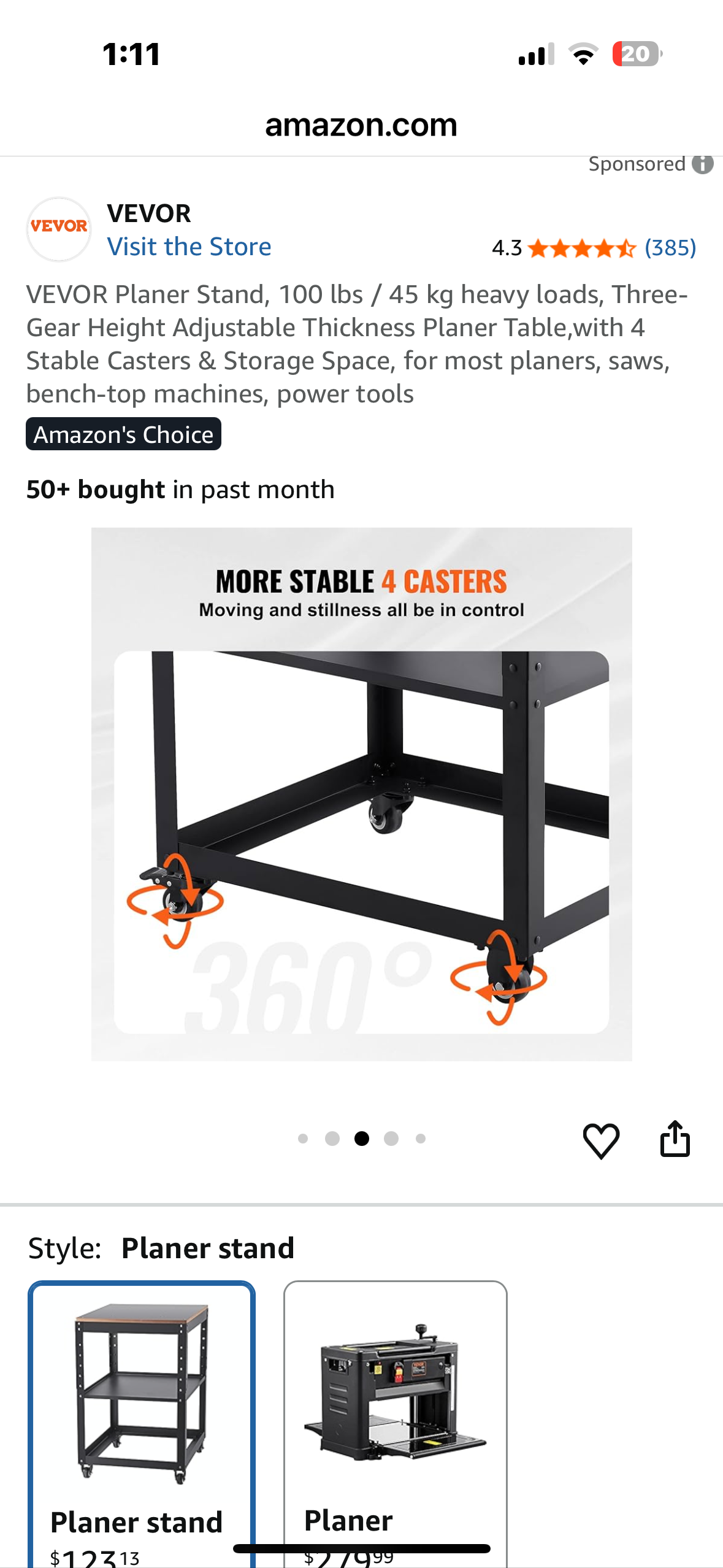 VEVOR Portable Workbench,Planer Stand, 100 lbs / 45 kg heavy loads,  Adjustable Thickness Planer Table, with 4 Stable Casters & Storage Space, for most planers, saws, bench-top machines, power tools (G905)