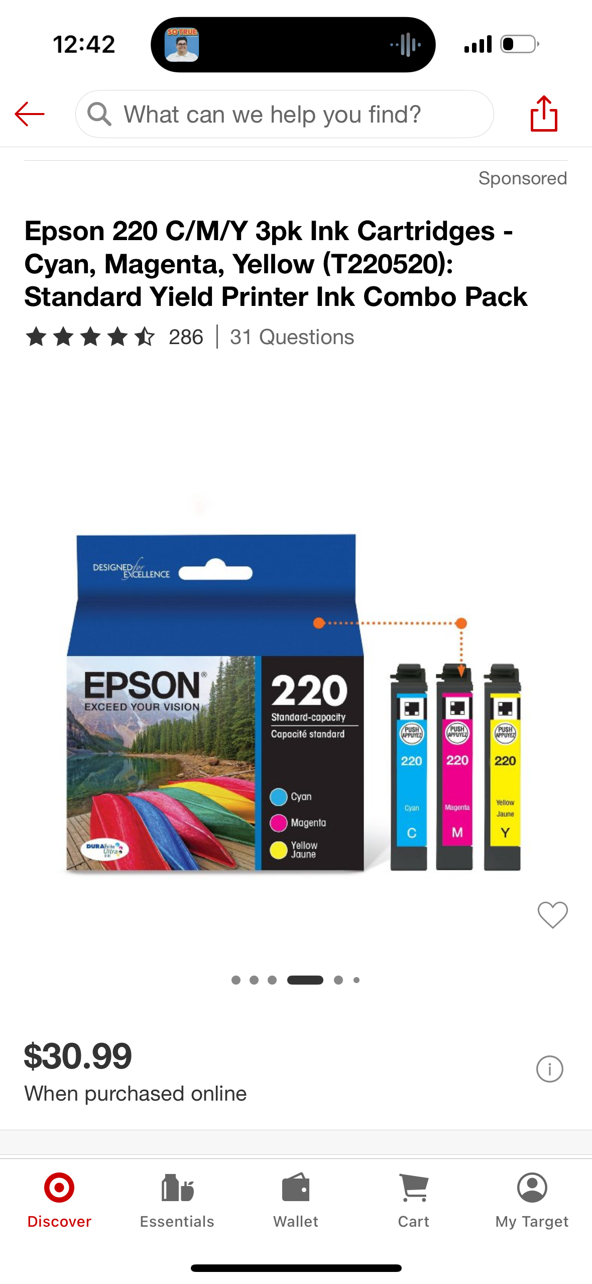 Epson 220 C/M/Y 3pk Ink Cartridges - Cyan, Magenta, Yellow (T220520): Standard Yield Printer Ink Combo Pack