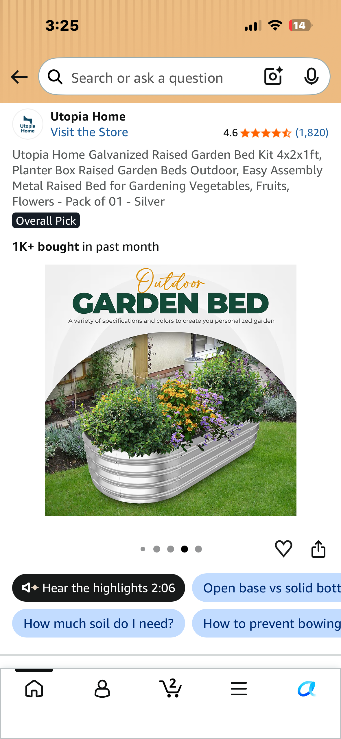 Utopia Galvanized Raised Home Garden Bed Kit 4x2x1ft, Easy Assembly, Metal Raised Bed for Gardening Vegetables, Fruits, Flowers -Silver