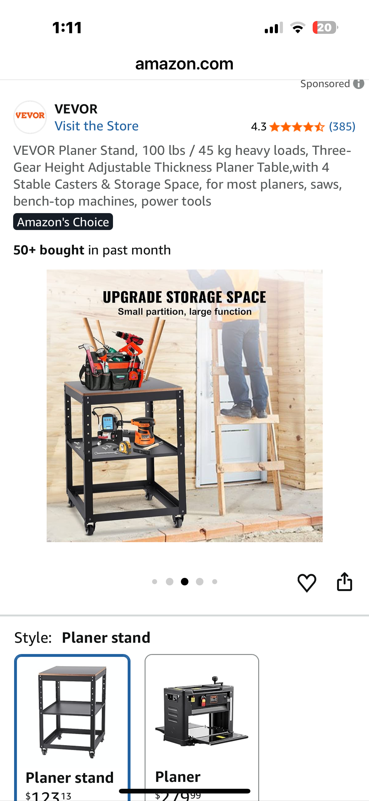 VEVOR Portable Workbench,Planer Stand, 100 lbs / 45 kg heavy loads,  Adjustable Thickness Planer Table, with 4 Stable Casters & Storage Space, for most planers, saws, bench-top machines, power tools (G905)