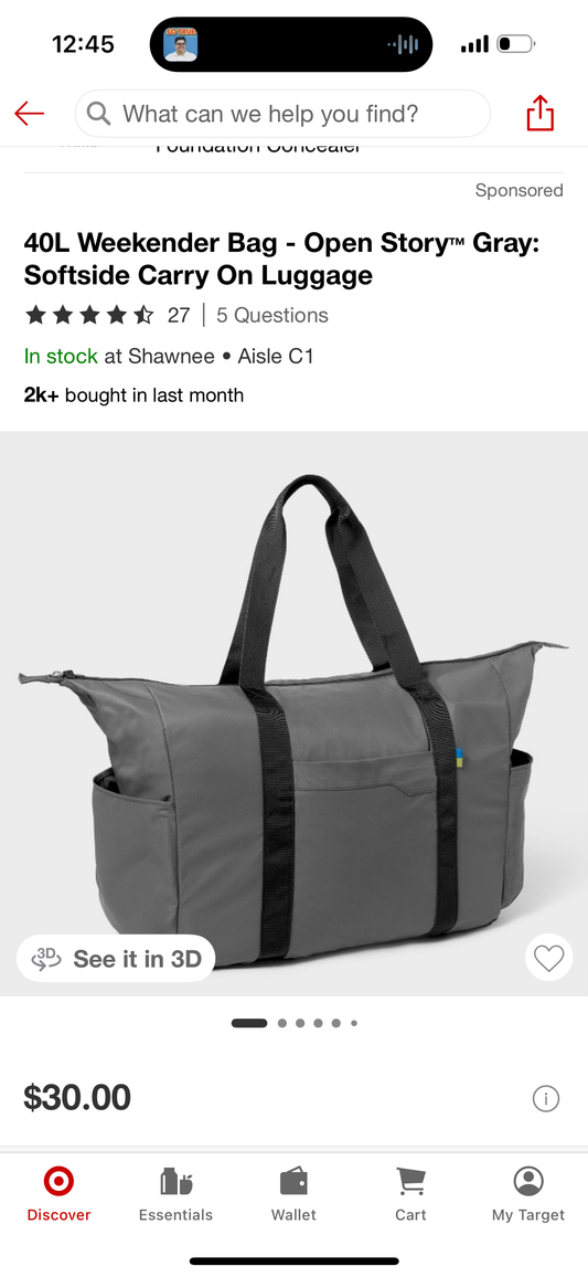 40L Weekender Bag - Open Story™ Gray: Softside Carry On Luggage