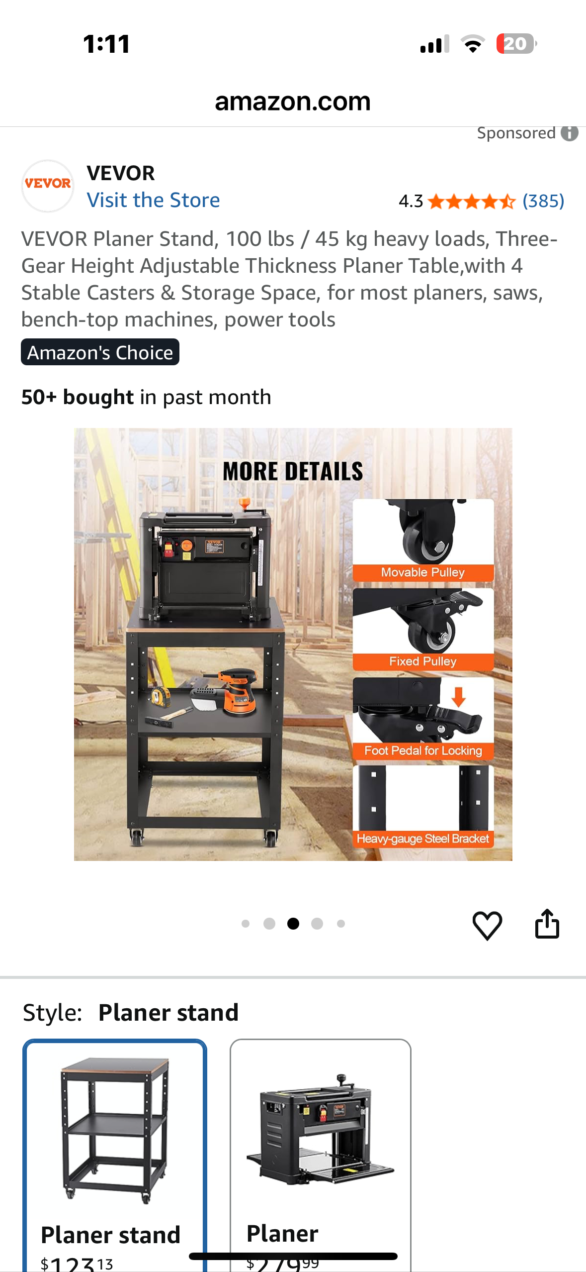 VEVOR Portable Workbench,Planer Stand, 100 lbs / 45 kg heavy loads,  Adjustable Thickness Planer Table, with 4 Stable Casters & Storage Space, for most planers, saws, bench-top machines, power tools (G905)