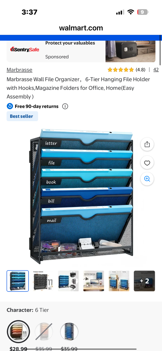 Marbrasse Wall File Organizer，6-Tier Hanging File Holder with Hooks,Magazine Folders for Office, Home(Easy Assembly)