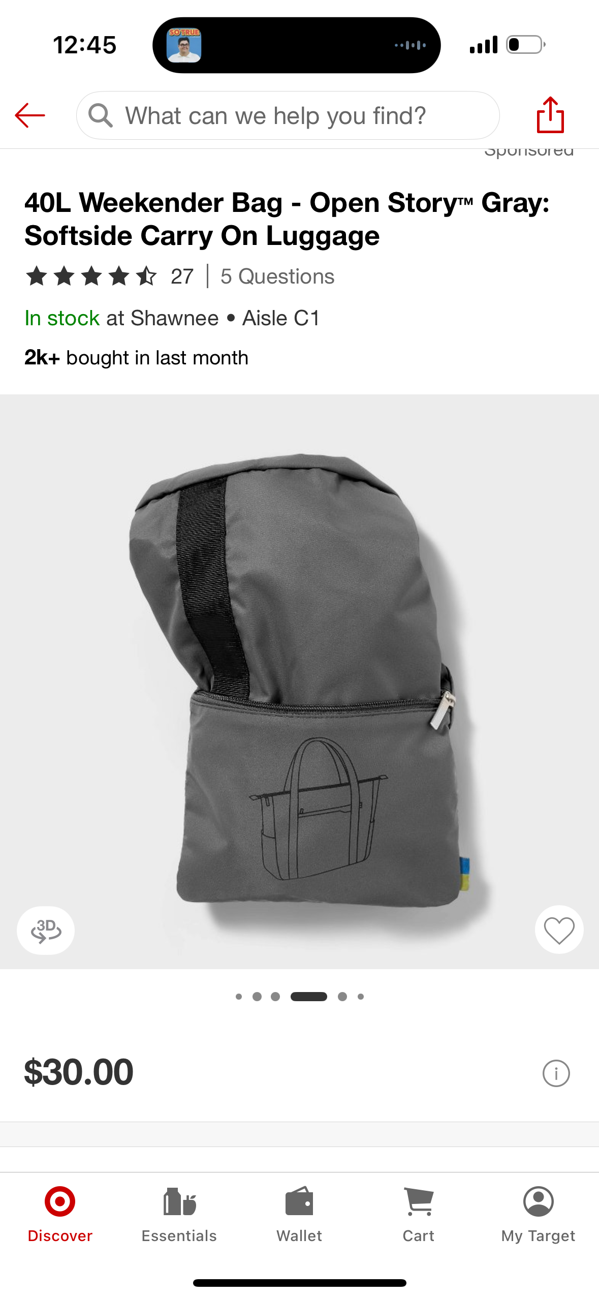 40L Weekender Bag - Open Story™ Gray: Softside Carry On Luggage