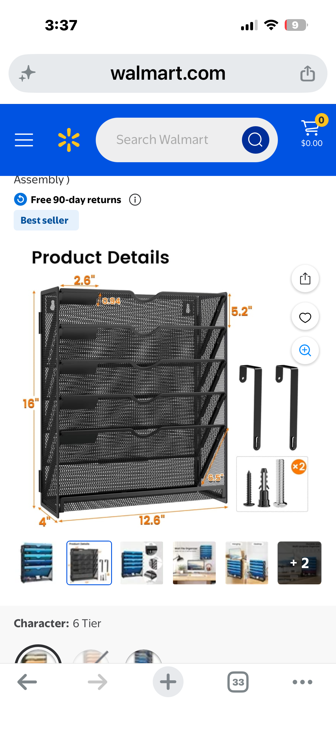 Marbrasse Wall File Organizer，6-Tier Hanging File Holder with Hooks,Magazine Folders for Office, Home(Easy Assembly)