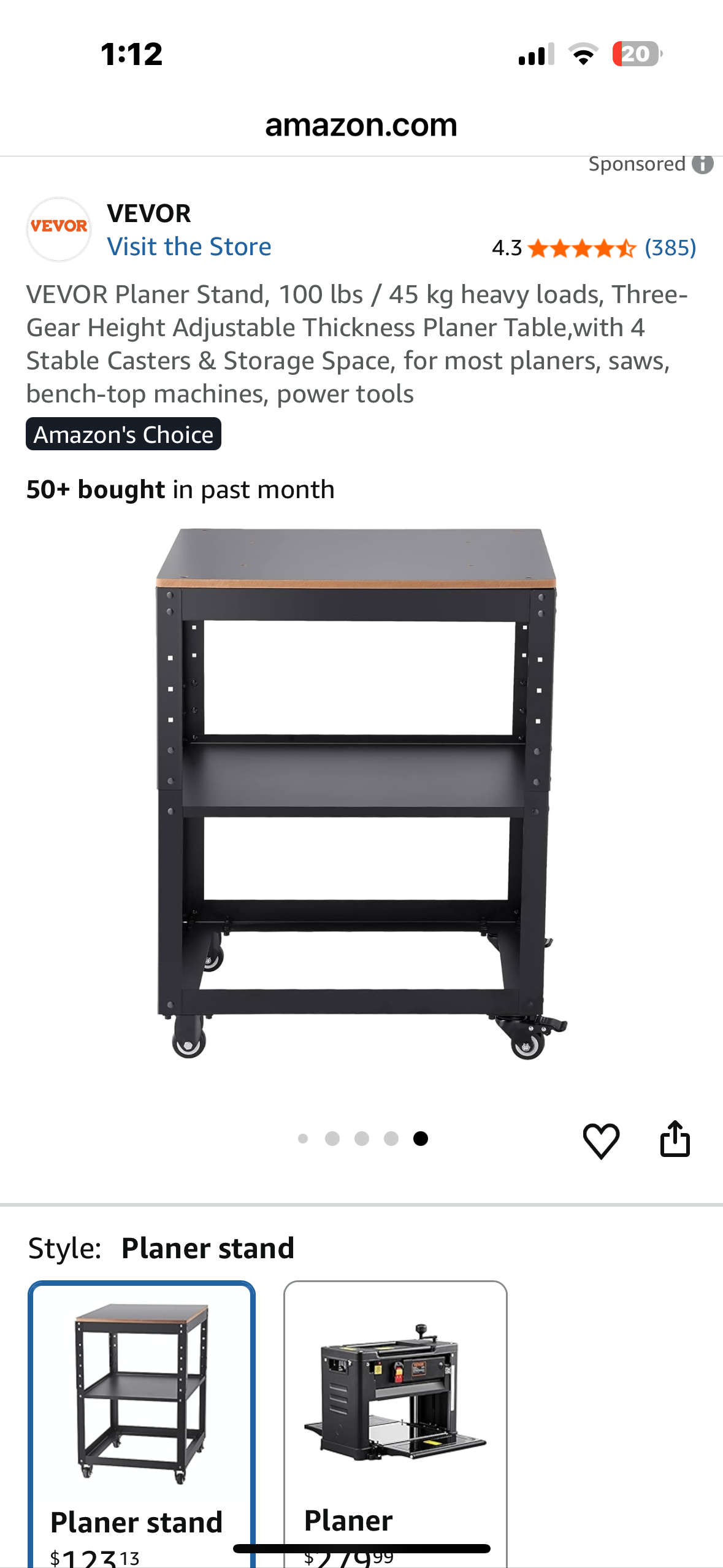 VEVOR Portable Workbench,Planer Stand, 100 lbs / 45 kg heavy loads,  Adjustable Thickness Planer Table, with 4 Stable Casters & Storage Space, for most planers, saws, bench-top machines, power tools (G905)