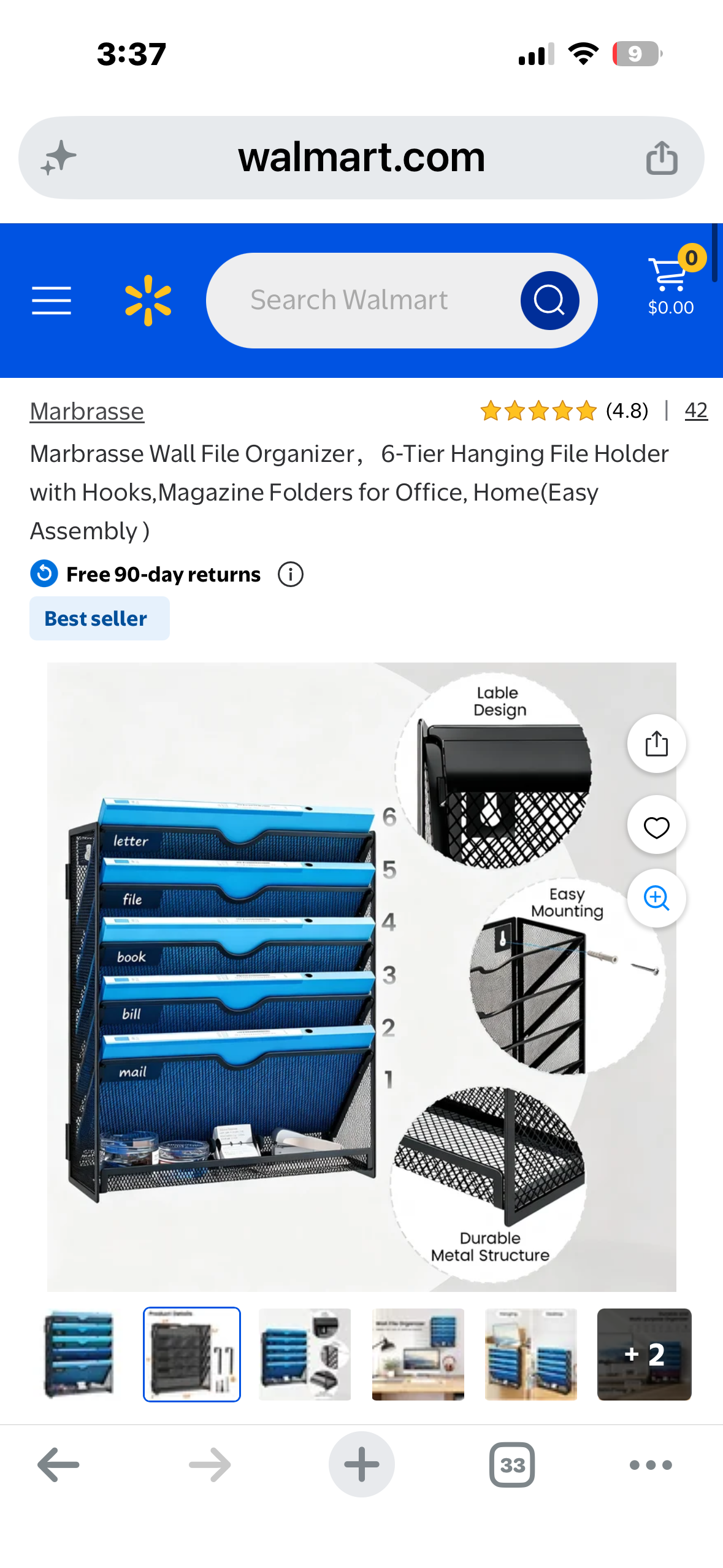 Marbrasse Wall File Organizer，6-Tier Hanging File Holder with Hooks,Magazine Folders for Office, Home(Easy Assembly)
