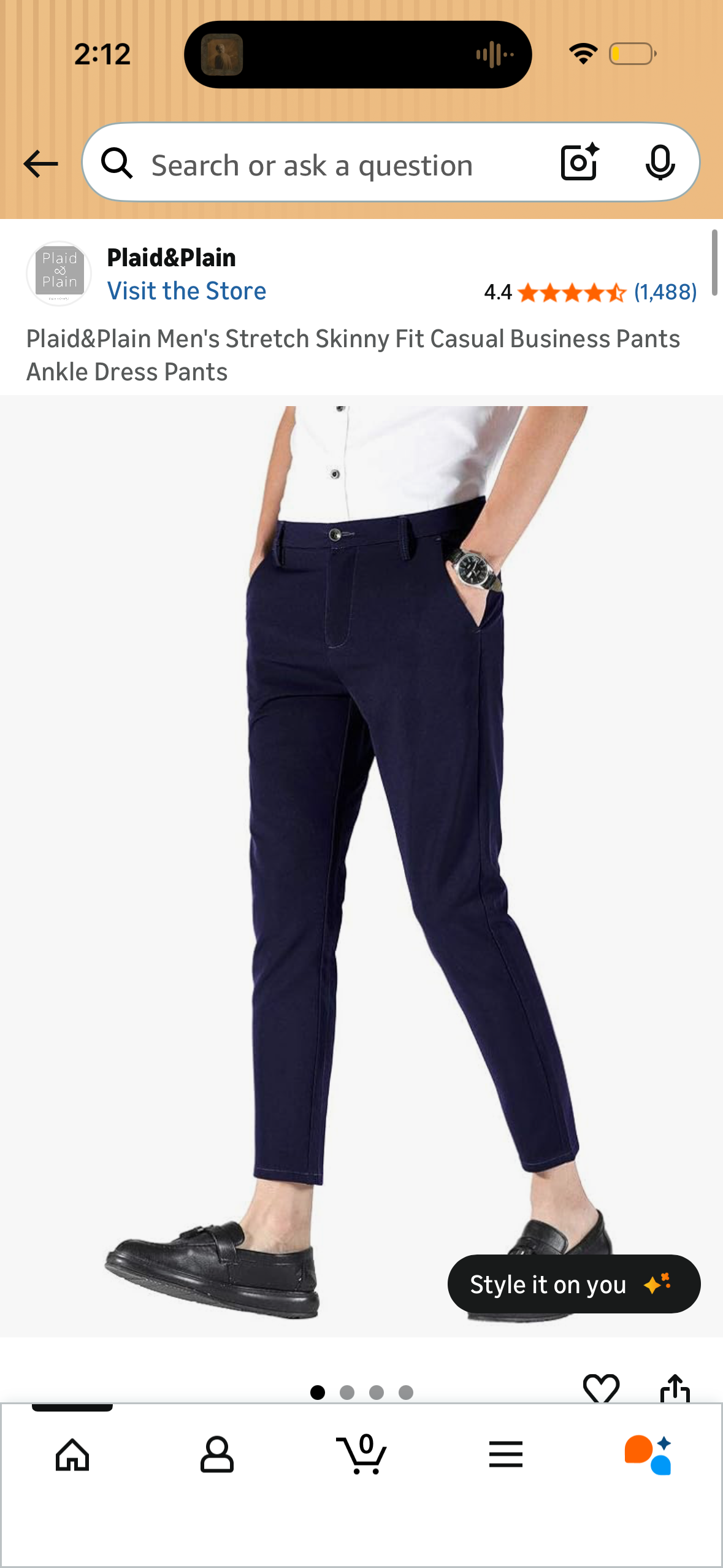 Plaid&Plain Men's Stretch Skinny Fit Casual Business Pants Ankle Dress Pants (Size 28W x 26L)