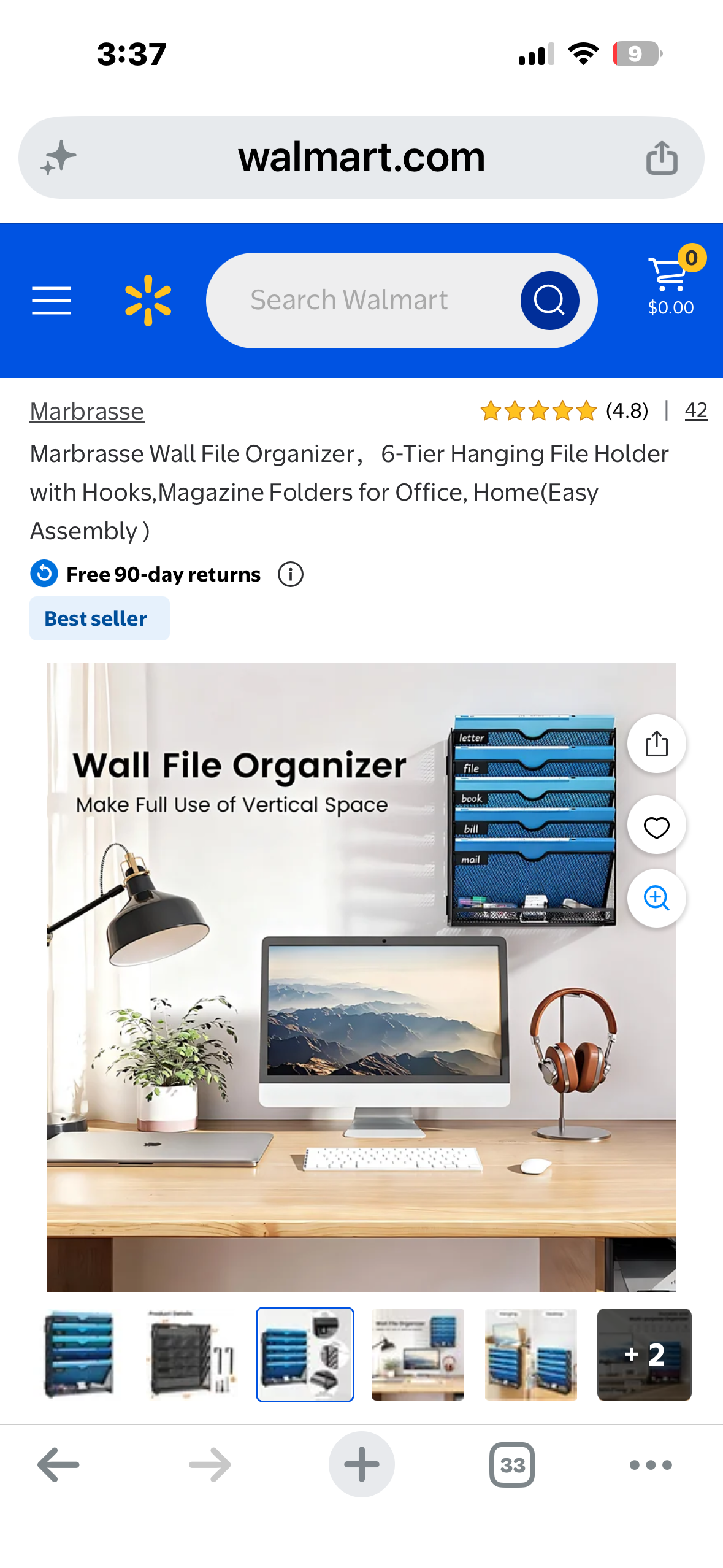 Marbrasse Wall File Organizer，6-Tier Hanging File Holder with Hooks,Magazine Folders for Office, Home(Easy Assembly)