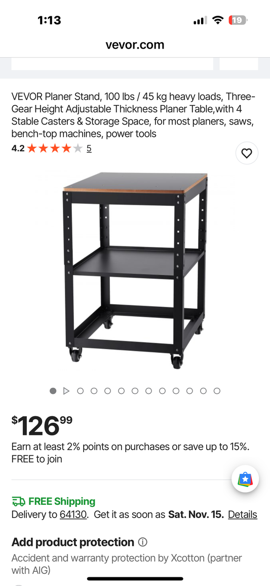 VEVOR Portable Workbench,Planer Stand, 100 lbs / 45 kg heavy loads,  Adjustable Thickness Planer Table, with 4 Stable Casters & Storage Space, for most planers, saws, bench-top machines, power tools (G905)