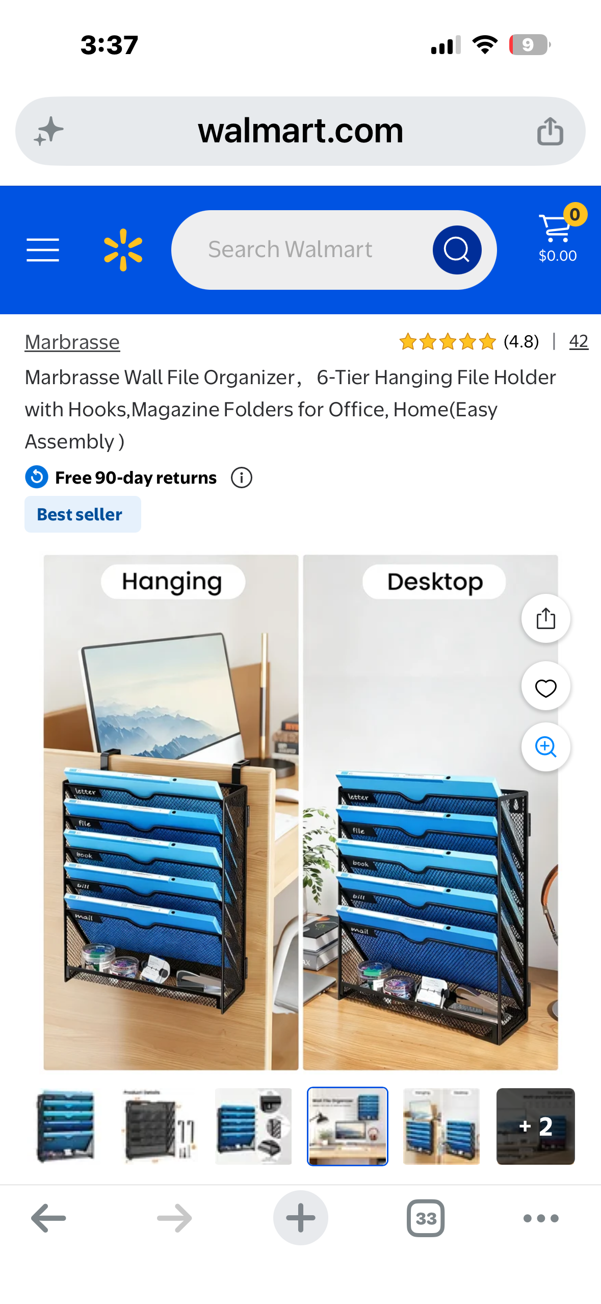 Marbrasse Wall File Organizer，6-Tier Hanging File Holder with Hooks,Magazine Folders for Office, Home(Easy Assembly)