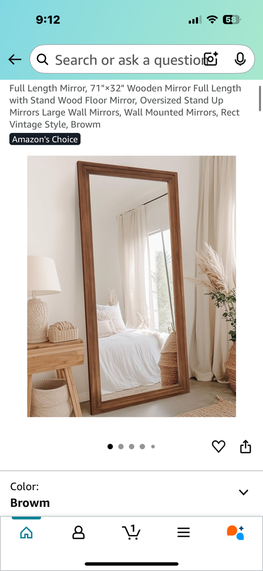 71"x32" Freestanding Full Length Wooden Mirror, Vintage Style, Brown (M383)
