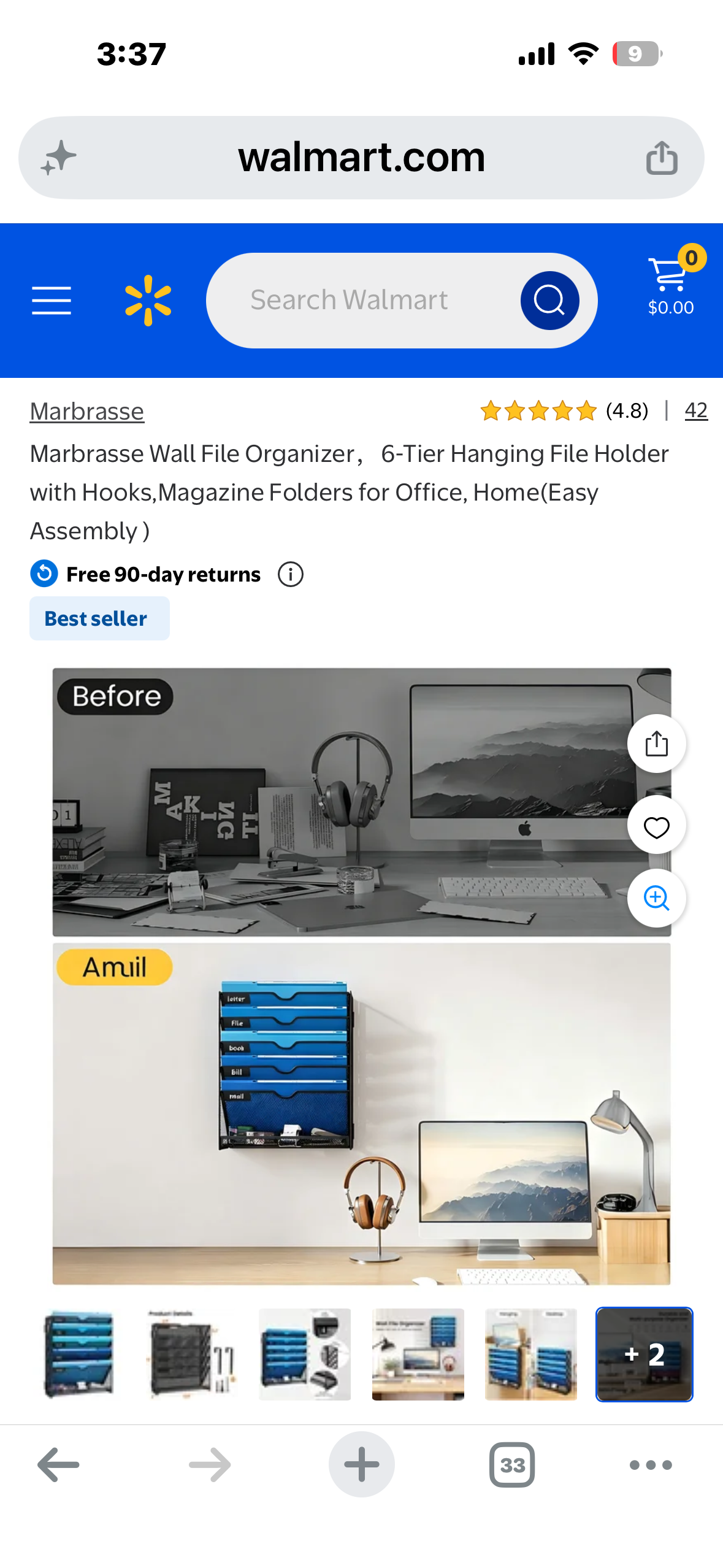Marbrasse Wall File Organizer，6-Tier Hanging File Holder with Hooks,Magazine Folders for Office, Home(Easy Assembly)