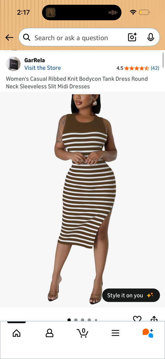 Women's Casual Ribbed Knit Bodycon Tank Dress Round Neck Sleeveless Slit Midi Dresses
 (Size Small)