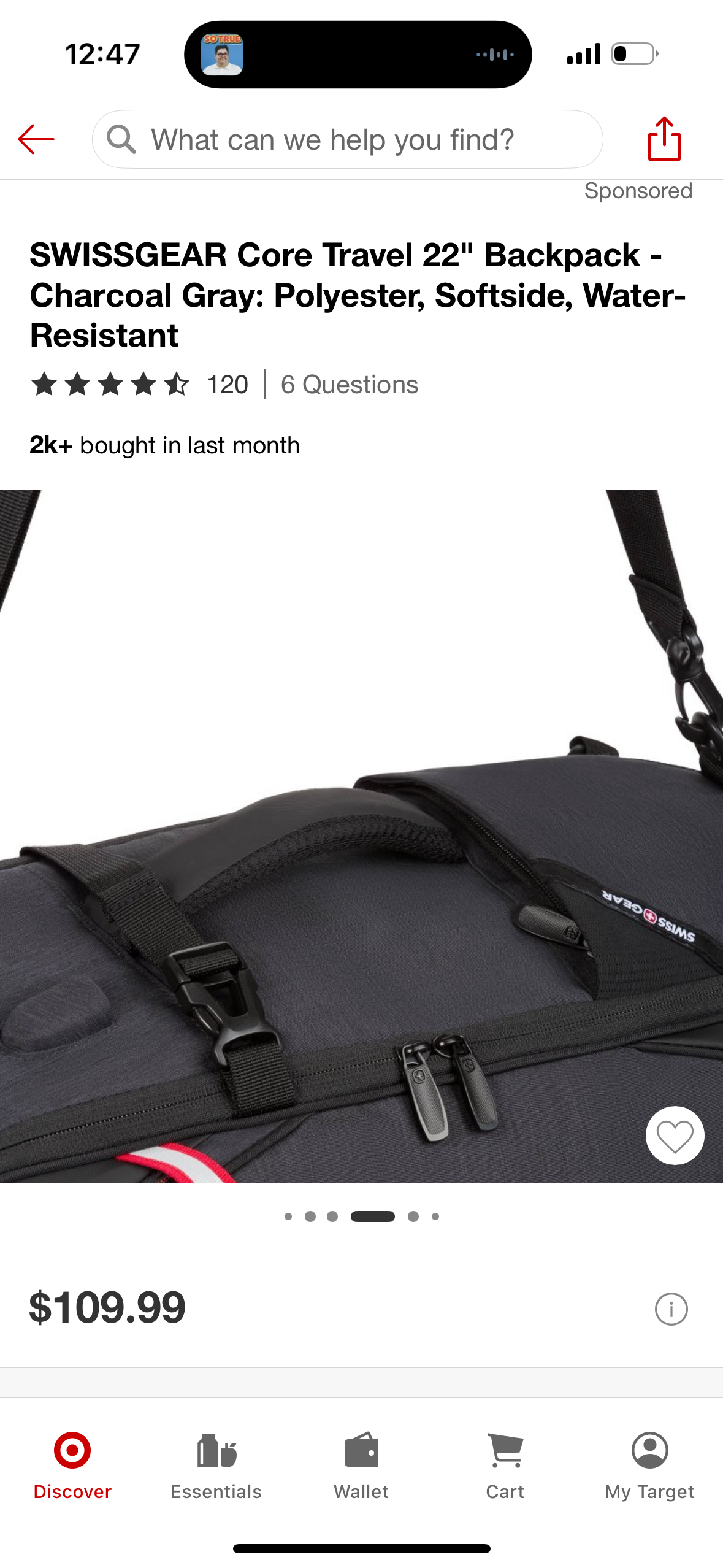 SWISSGEAR Core Travel 22" Backpack - Charcoal Gray: Polyester, Softside, Water-Resistant