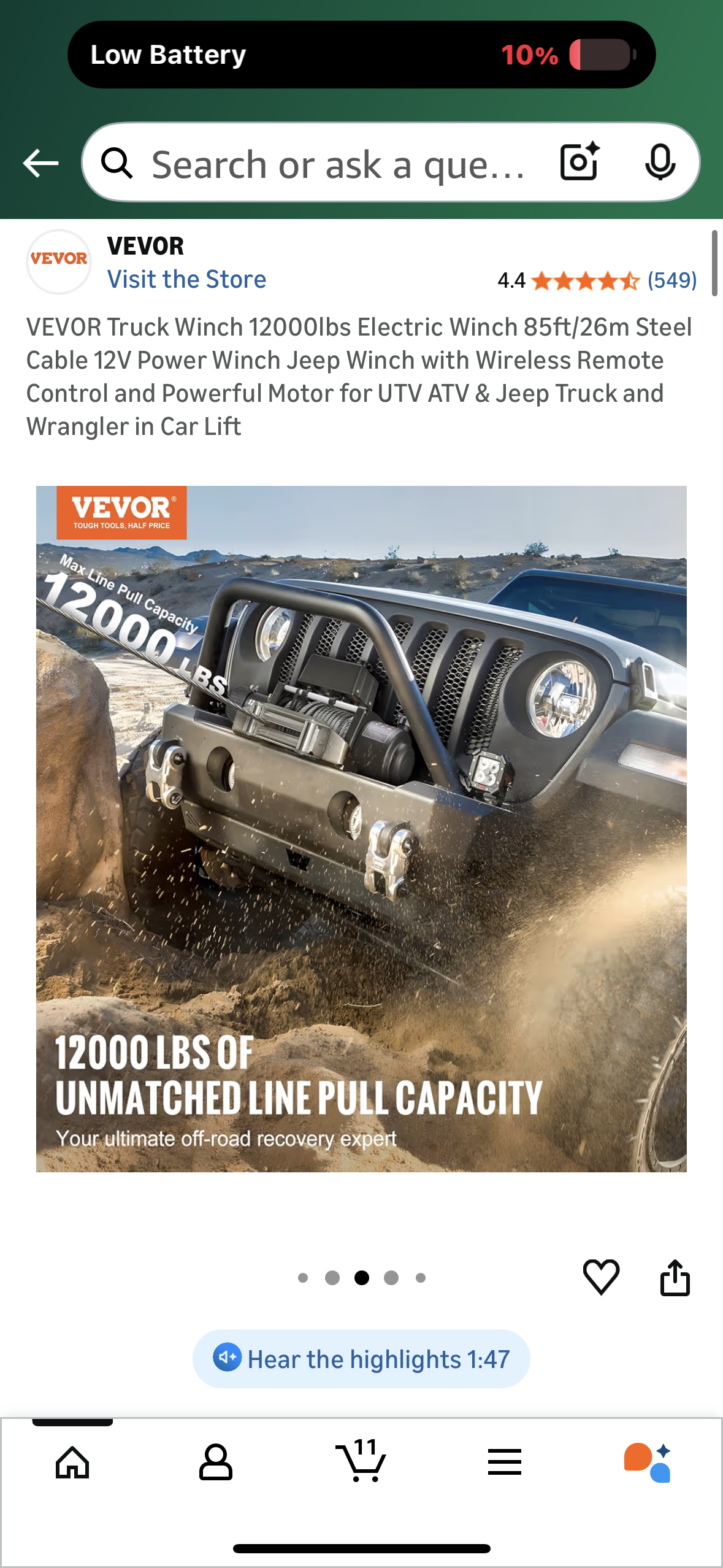 VEVOR Truck Winch 12000lbs Electric Winch, 85ft/26m Steel Cable 12V Power Winch with Wireless Remote Control and Powerful Motor for UTV, ATV, Jeep, Truck (G906)