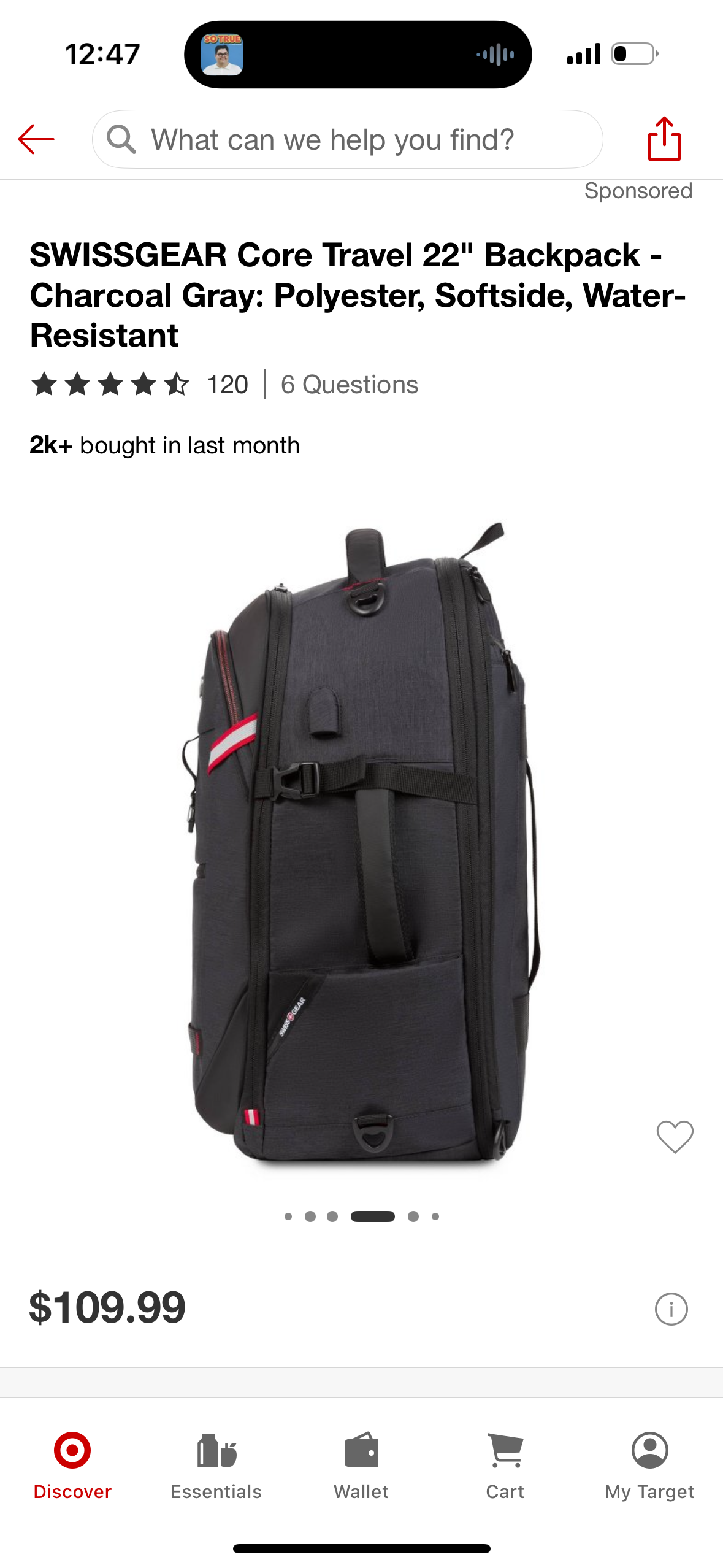 SWISSGEAR Core Travel 22" Backpack - Charcoal Gray: Polyester, Softside, Water-Resistant