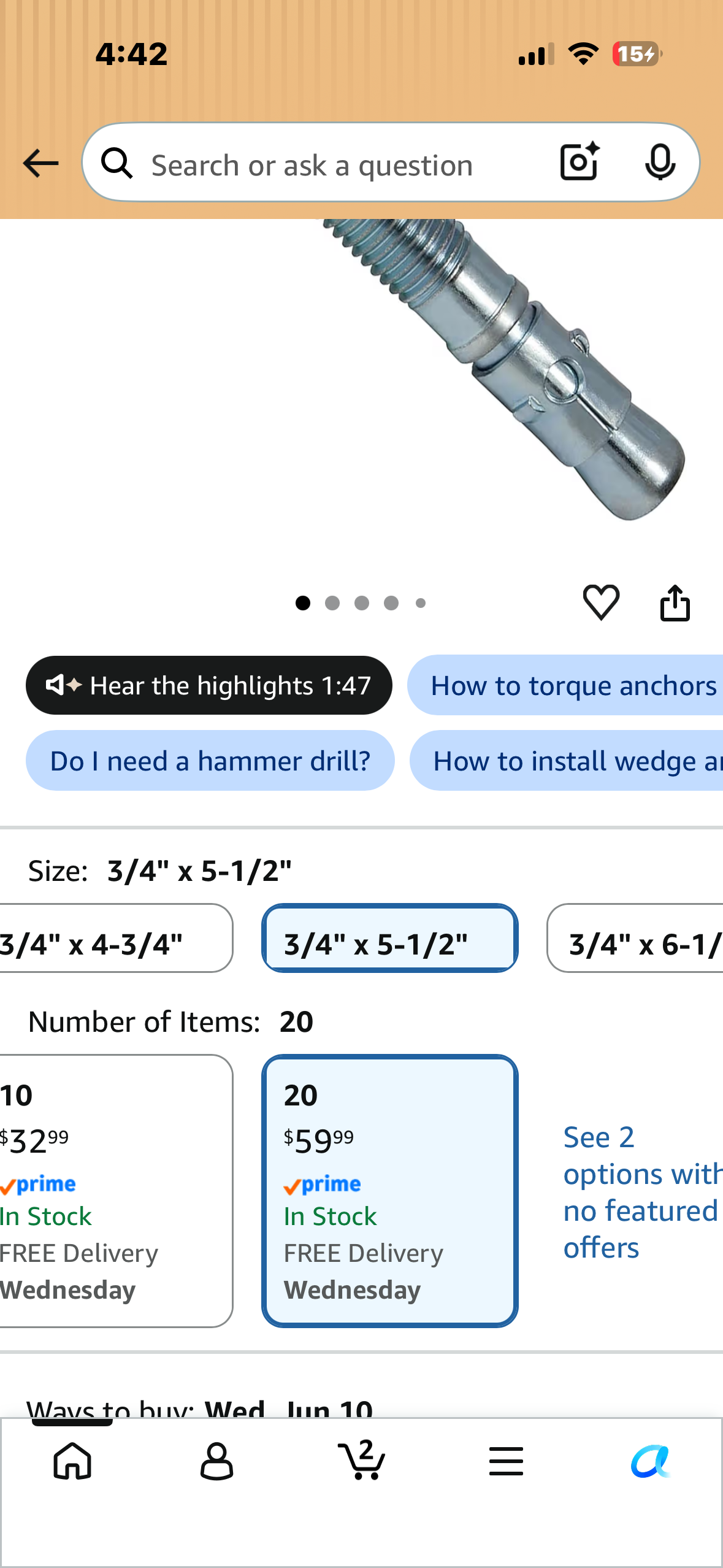 3/4 x 5-1/2 Inch Wedge Anchor, 25 PCs Zinc-Plated Industrial Anchor Bolts for Cement, Concrete