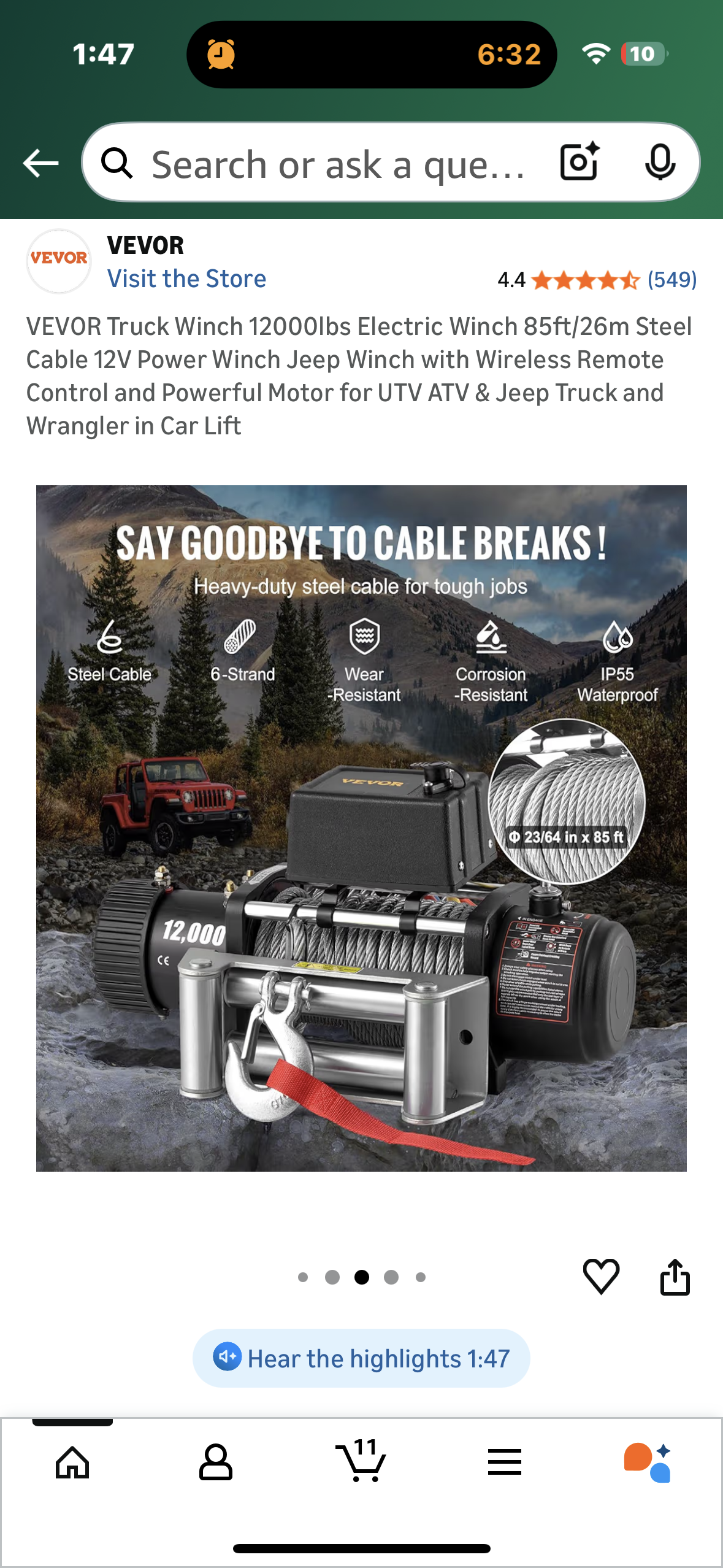 VEVOR Truck Winch 12000lbs Electric Winch, 85ft/26m Steel Cable 12V Power Winch with Wireless Remote Control and Powerful Motor for UTV, ATV, Jeep, Truck (G906)