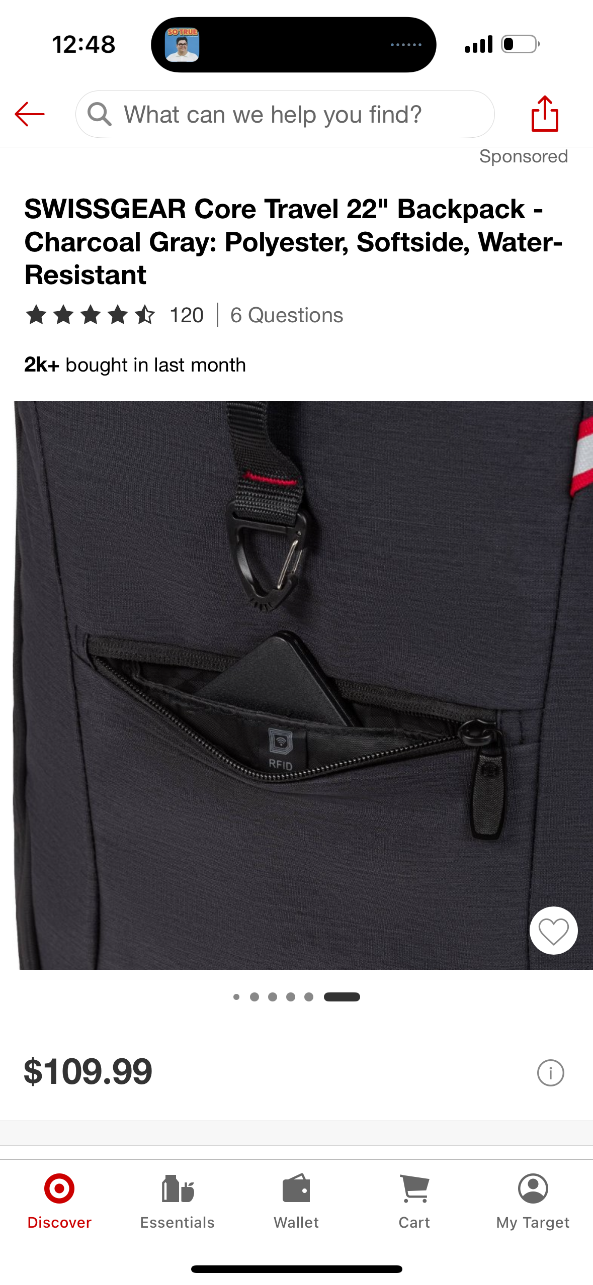 SWISSGEAR Core Travel 22" Backpack - Charcoal Gray: Polyester, Softside, Water-Resistant