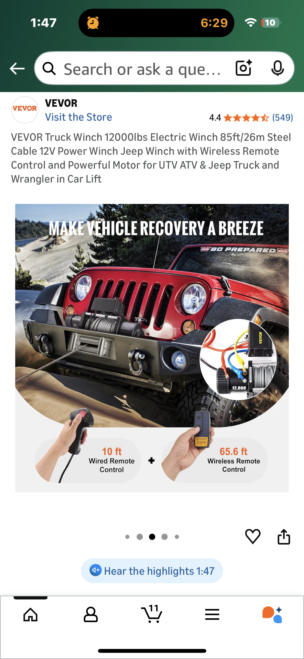 VEVOR Truck Winch 12000lbs Electric Winch, 85ft/26m Steel Cable 12V Power Winch with Wireless Remote Control and Powerful Motor for UTV, ATV, Jeep, Truck (G906)