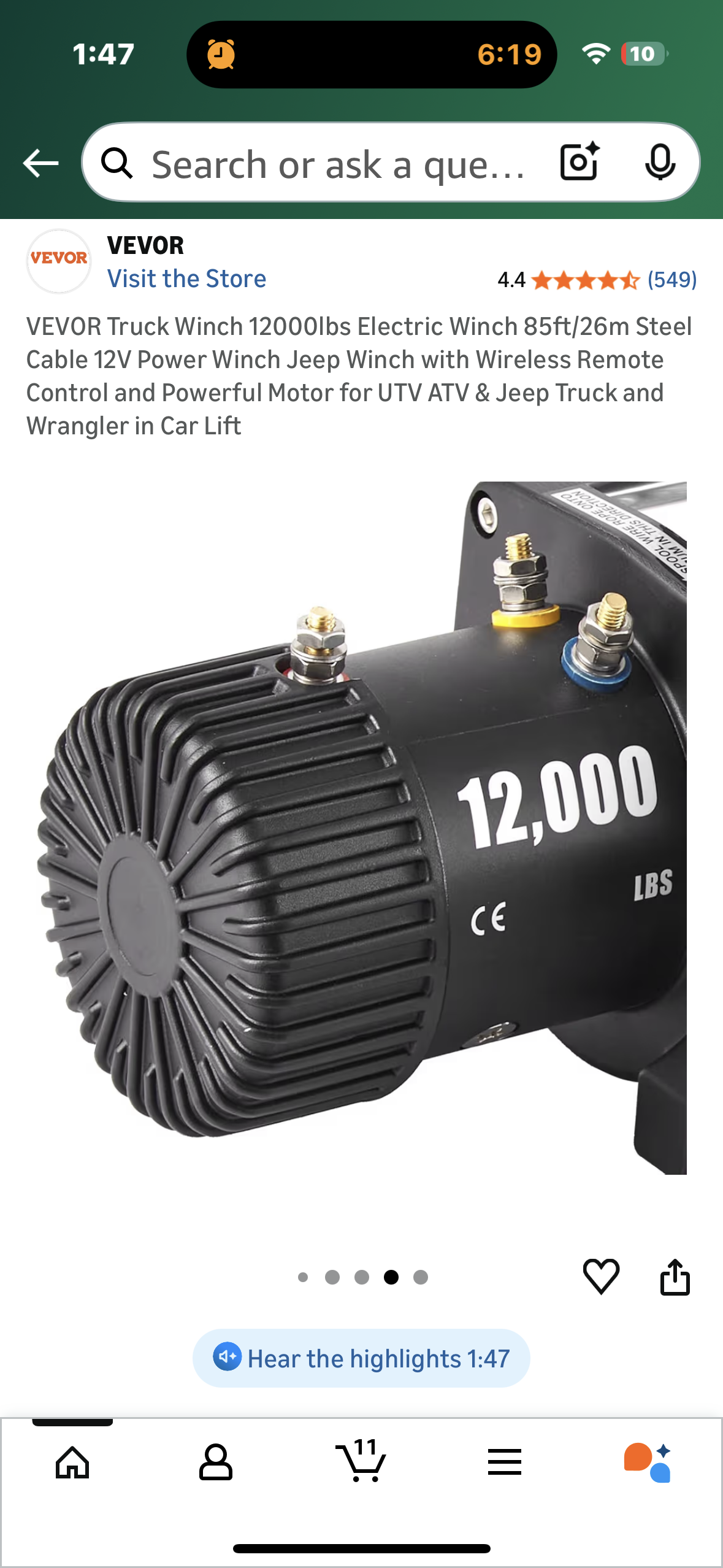 VEVOR Truck Winch 12000lbs Electric Winch, 85ft/26m Steel Cable 12V Power Winch with Wireless Remote Control and Powerful Motor for UTV, ATV, Jeep, Truck (G906)