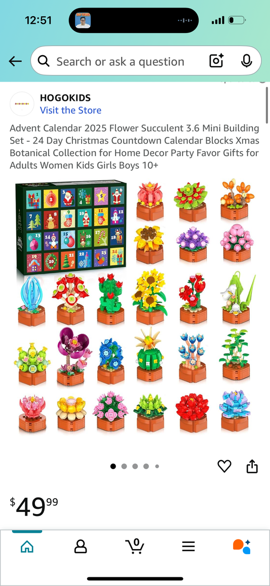 Advent Calendar 2025 Flower Succulent 3.6 Mini Building Set - 24 Day Christmas Countdown Calendar Blocks Xmas Botanical Collection for Home Decor Party Favor Gifts for Adults Women Kids Girls Boys 10+