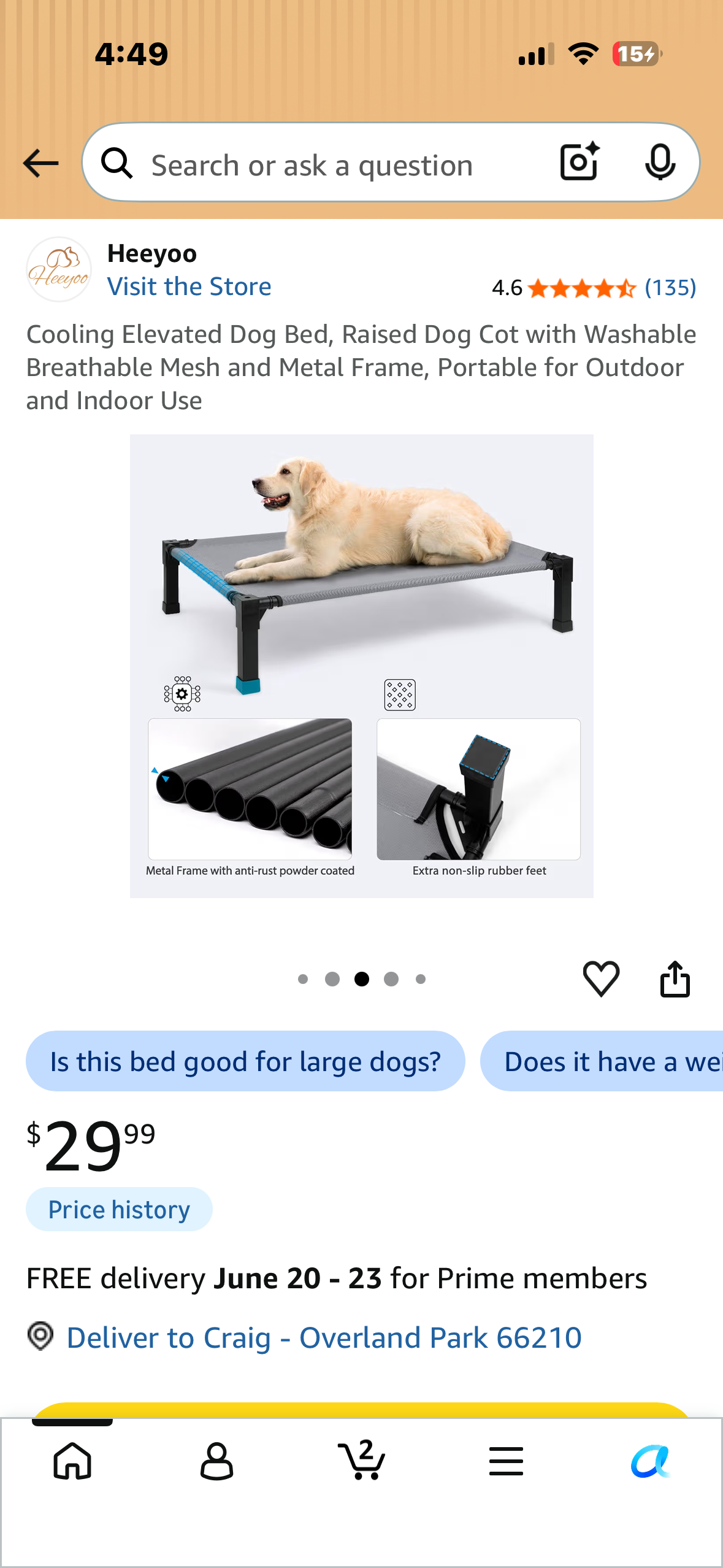 Cooling Elevated Dog Bed, Raised Dog Cot with Washable Breathable Mesh and Metal Frame, Portable for Outdoor and Indoor Use