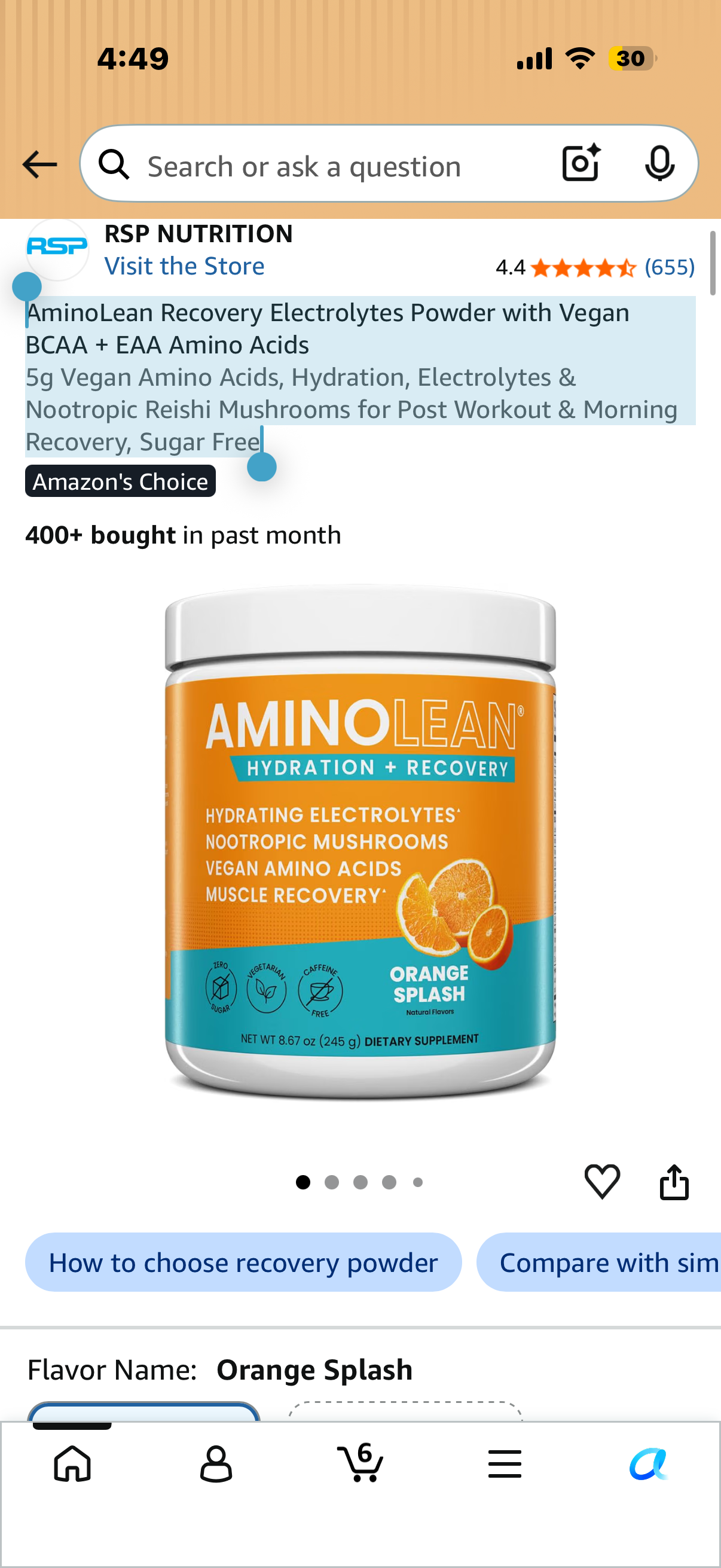 AminoLean Recovery Electrolytes Powder with Vegan BCAA + EAA Amino Acids 5g Vegan Amino Acids, Hydration, Electrolytes & Nootropic Reishi Mushrooms for Post Workout & Morning Recovery, Sugar Free