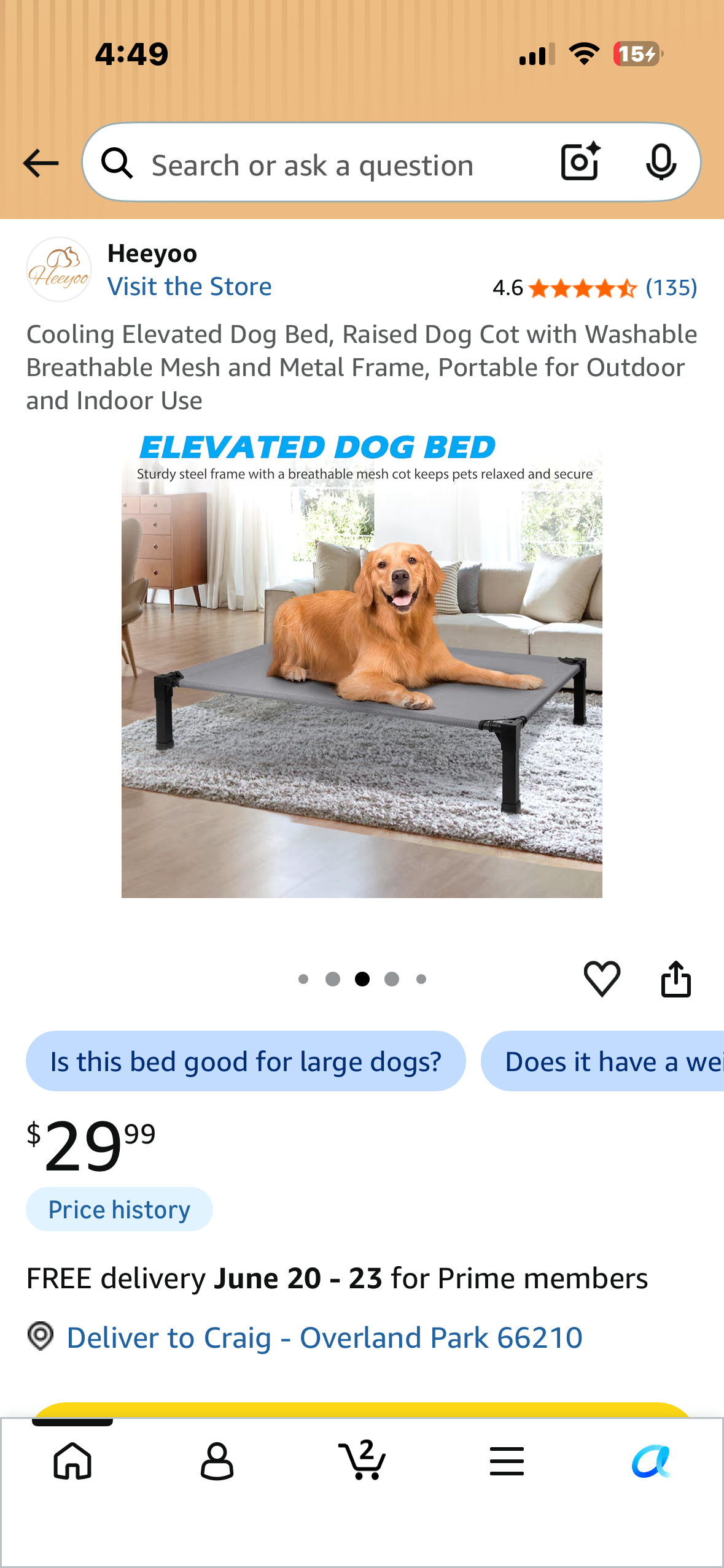Cooling Elevated Dog Bed, Raised Dog Cot with Washable Breathable Mesh and Metal Frame, Portable for Outdoor and Indoor Use