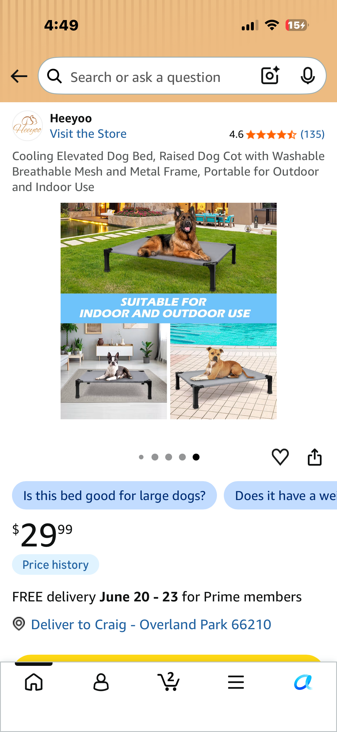 Cooling Elevated Dog Bed, Raised Dog Cot with Washable Breathable Mesh and Metal Frame, Portable for Outdoor and Indoor Use