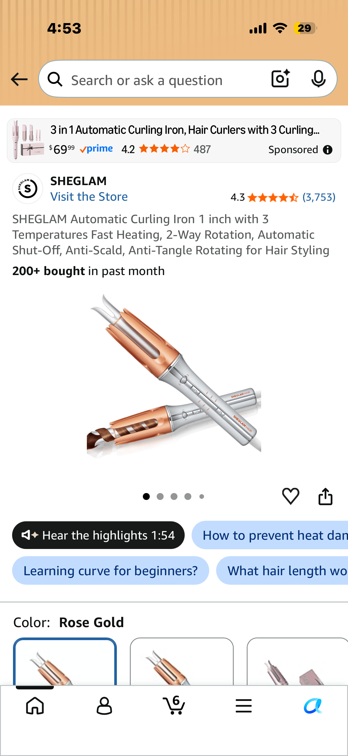 SHEGLAM Automatic Curling Iron 1 inch with 3 Temperatures Fast Heating, 2-Way Rotation, Automatic Shut-Off, Anti-Scald, Anti-Tangle Rotating for Hair Styling