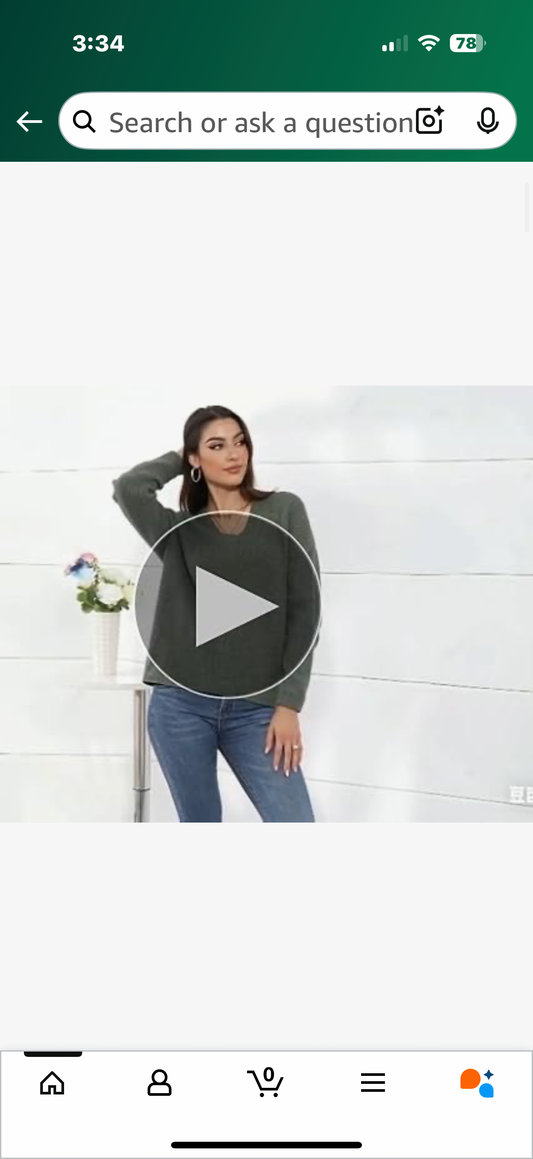 Women's Long-Sleeve V-Neck Sweater 2025 Sweet Loose V-Back Knitted Ribbed Pullover (Size Small)