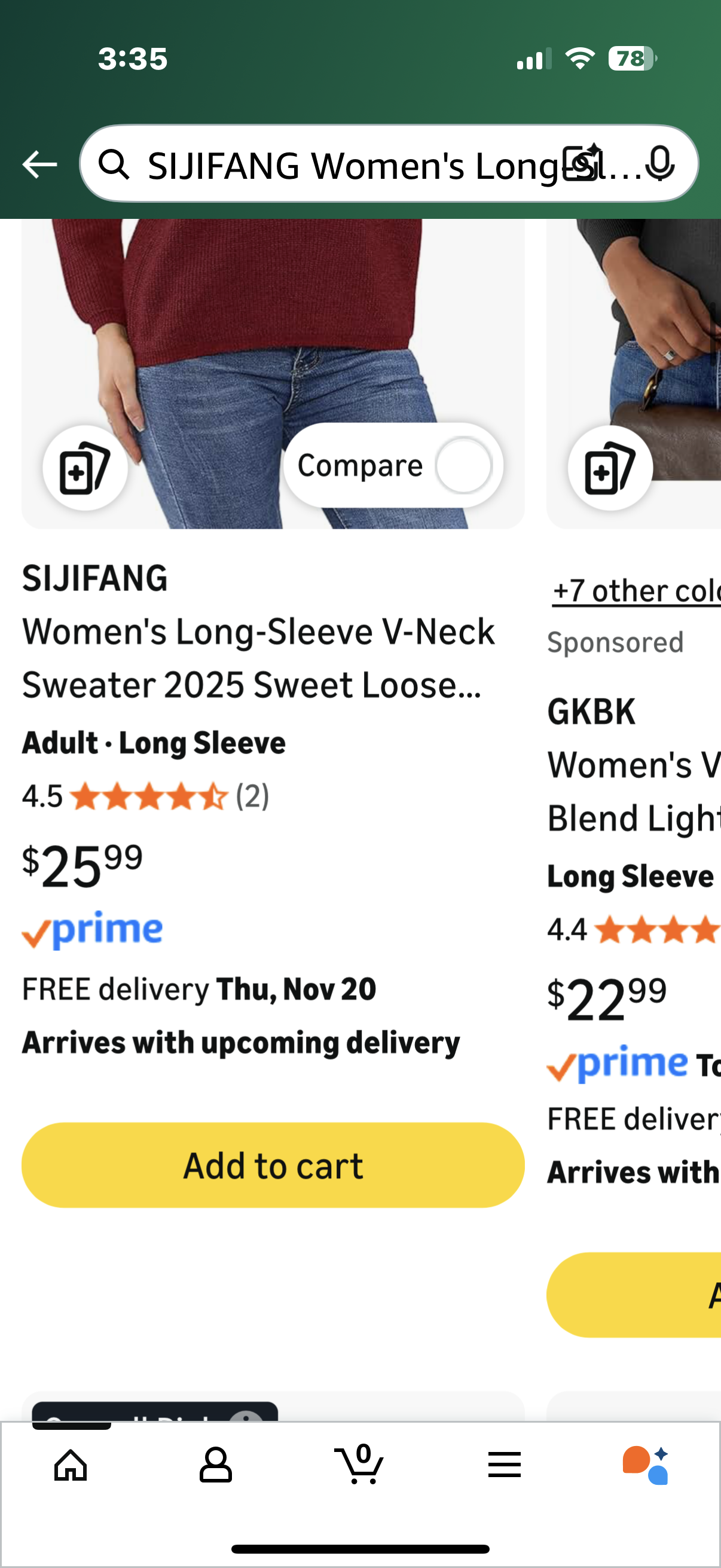 Women's Long-Sleeve V-Neck Sweater 2025 Sweet Loose V-Back Knitted Ribbed Pullover (Size Small)