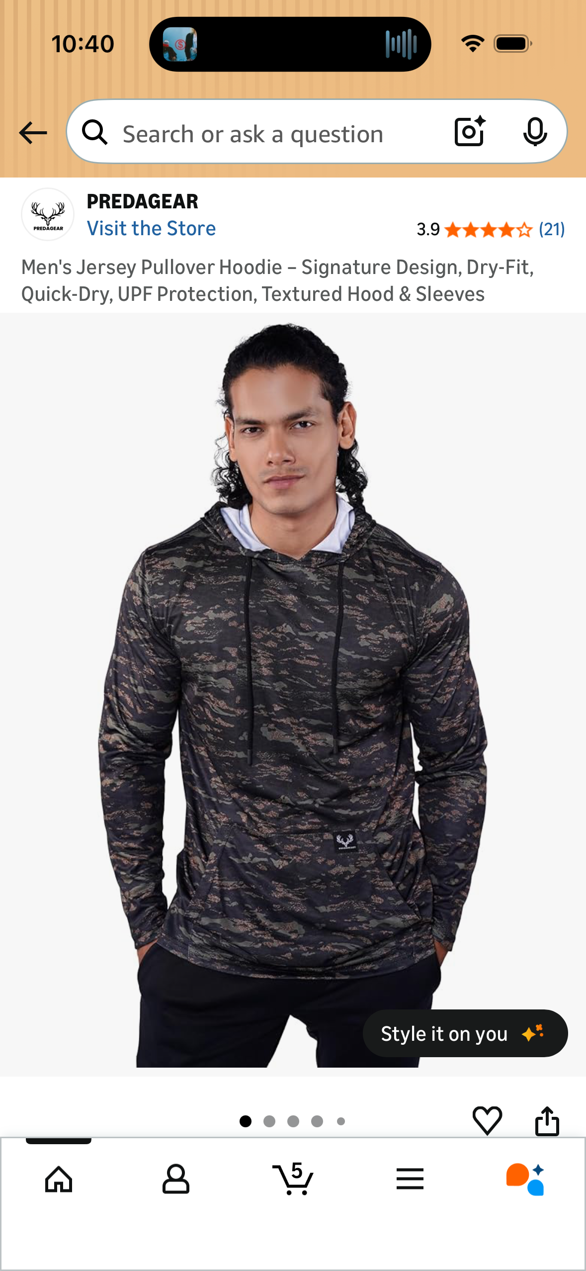 Men's Jersey Pullover Hoodie – Signature Design, Dry-Fit, Quick-Dry, UPF Protection, Textured Hood & Sleeves (Size Large)