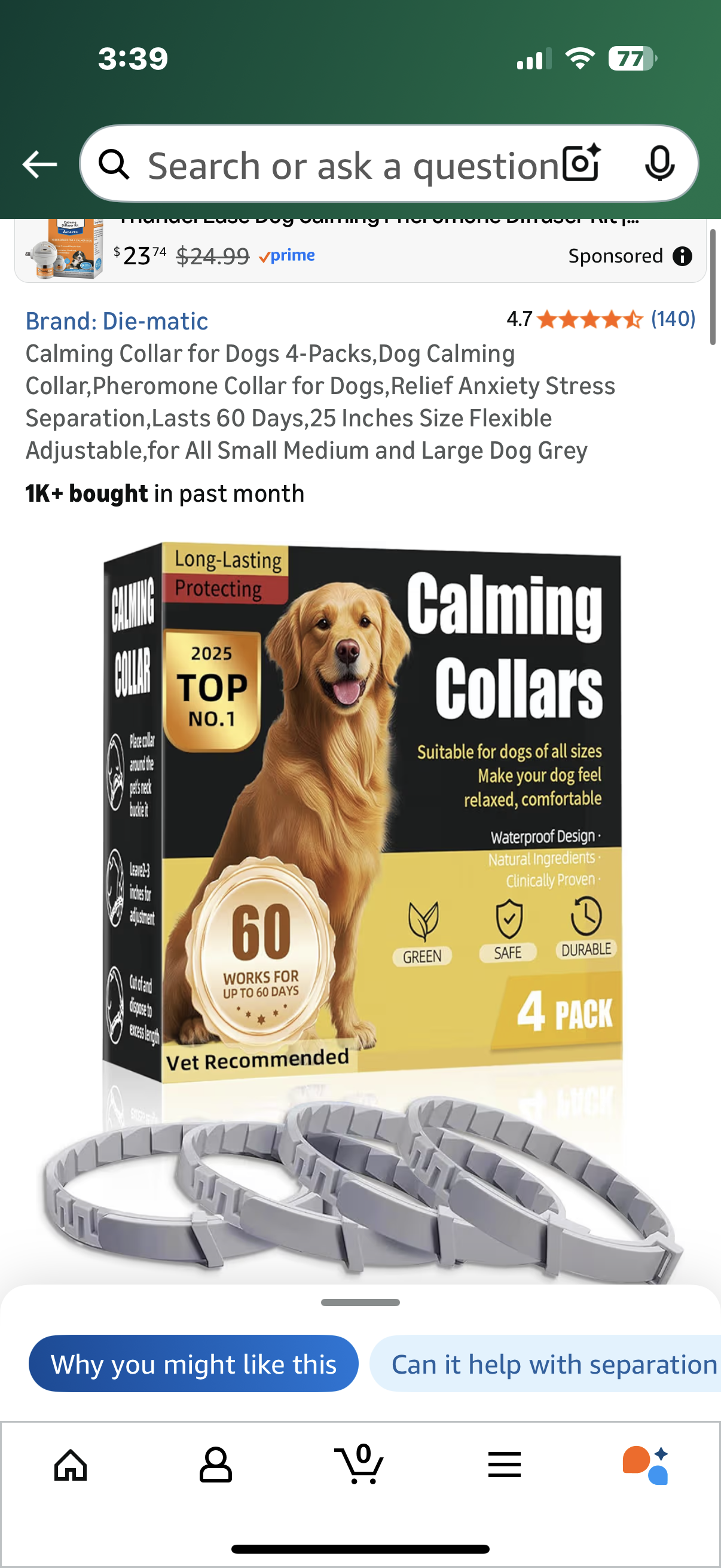 Calming Collar for Dogs 4-Packs,Dog Calming Collar,Pheromone Collar for Dogs,Relief Anxiety Stress Separation,Lasts 60 Days,25 Inches Size Flexible Adjustable,for All Small Medium and Large Dog Grey