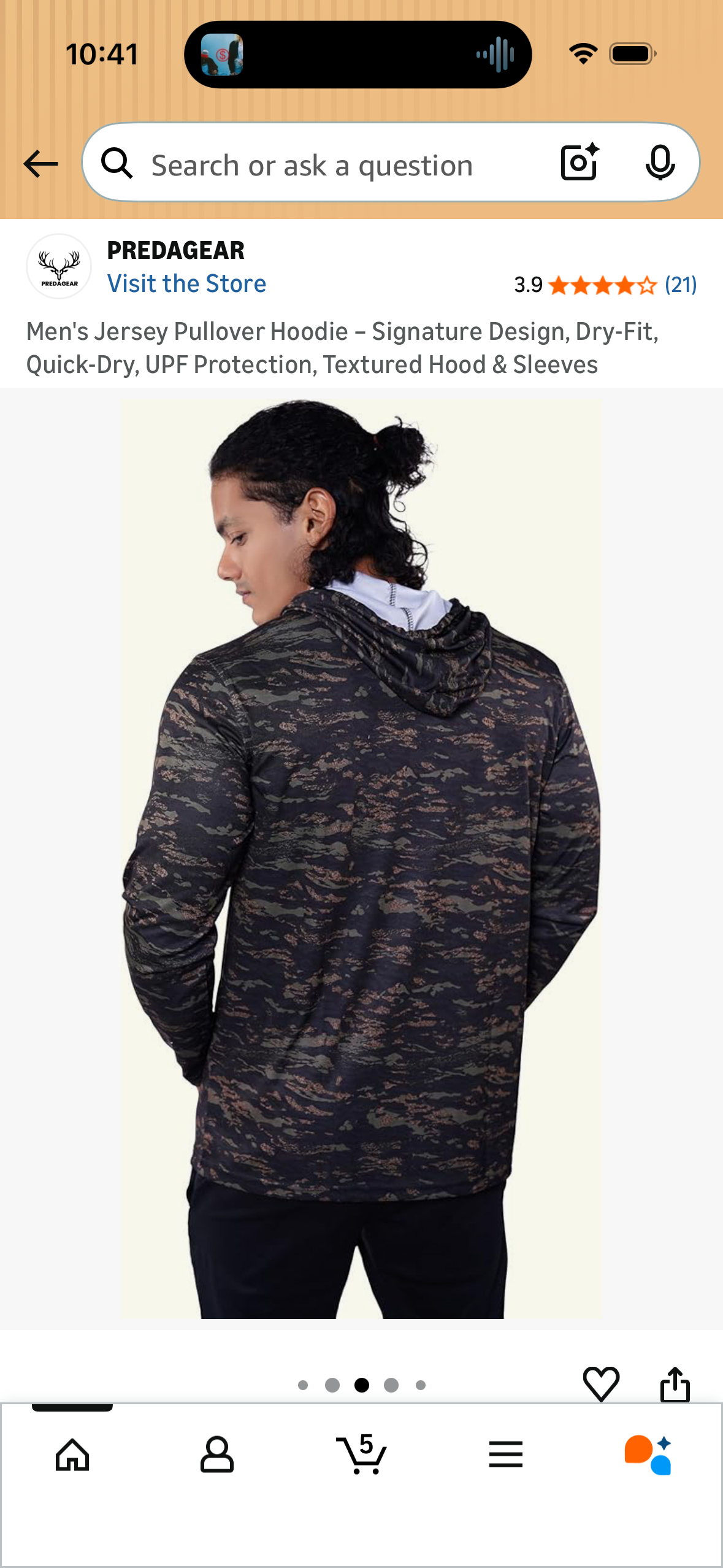 Men's Jersey Pullover Hoodie – Signature Design, Dry-Fit, Quick-Dry, UPF Protection, Textured Hood & Sleeves (Size Large)