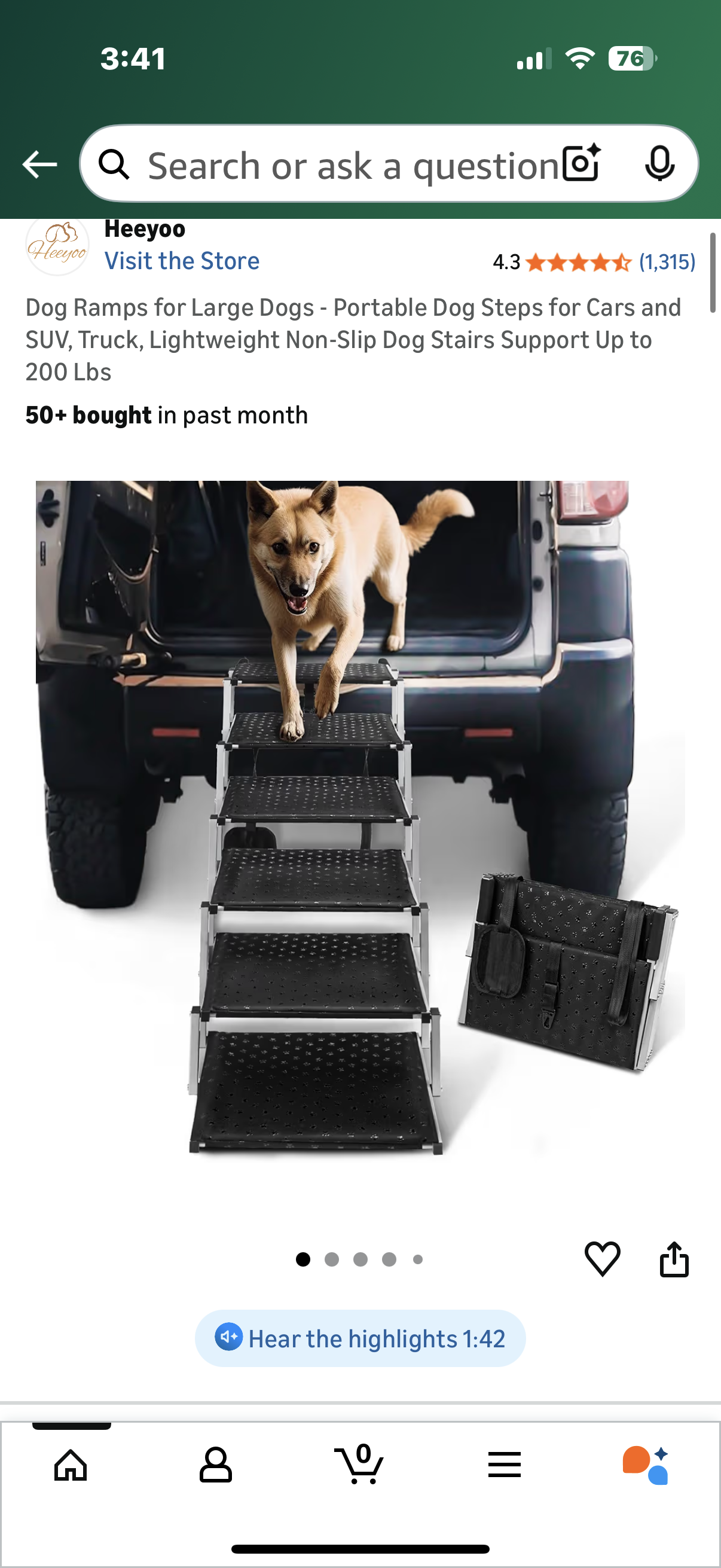Dog Ramps for Large Dogs - Portable Dog Steps for Cars and SUV, Truck, Lightweight Non-Slip Dog Stairs Support Up to 200 Lbs
