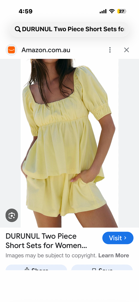 Two Piece Short Sets for Women Short Puff Sleeve Tie Back Babydoll Tops and Shorts Cute 2 Piece Vacation Outfits (Size Small)