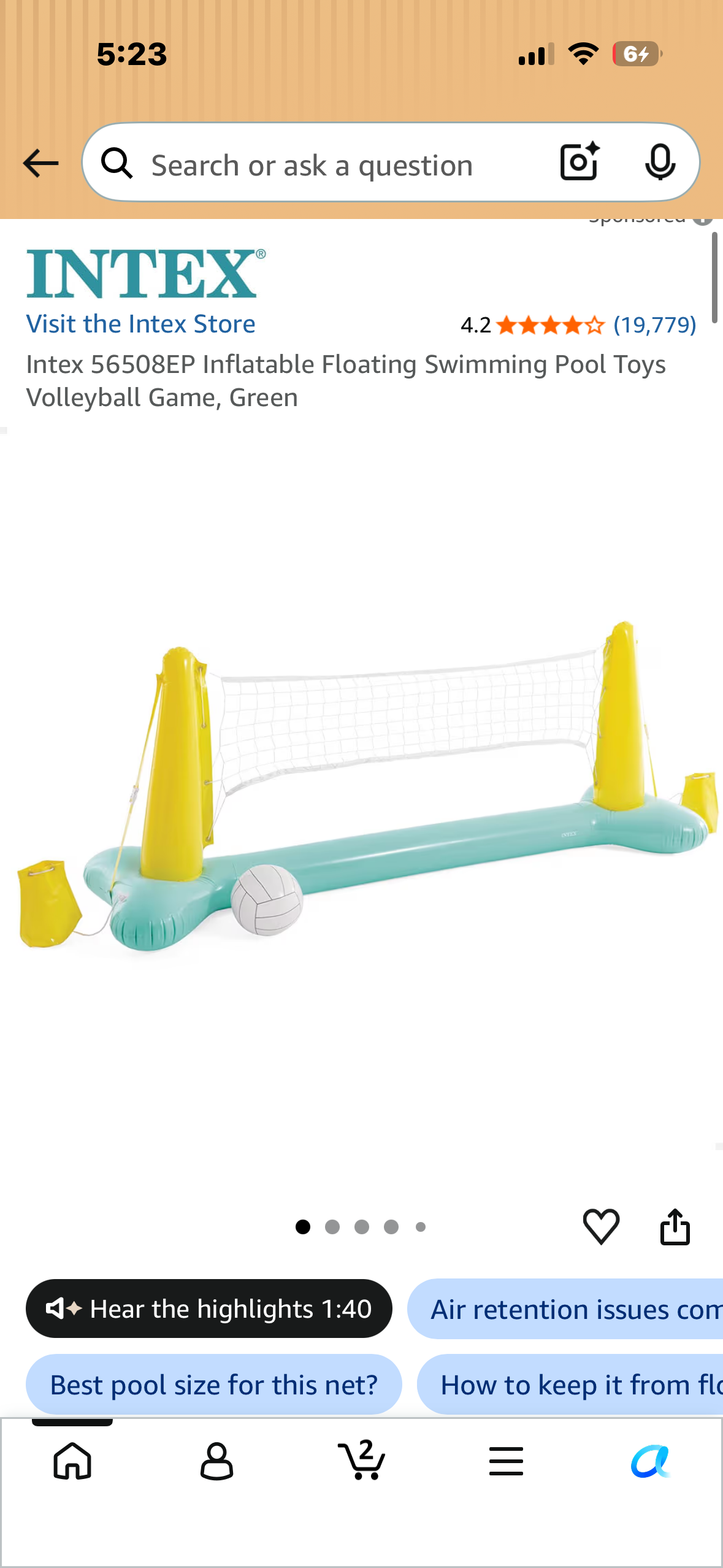 Intex 56508EP Inflatable Floating Swimming Pool Toys Volleyball Game,