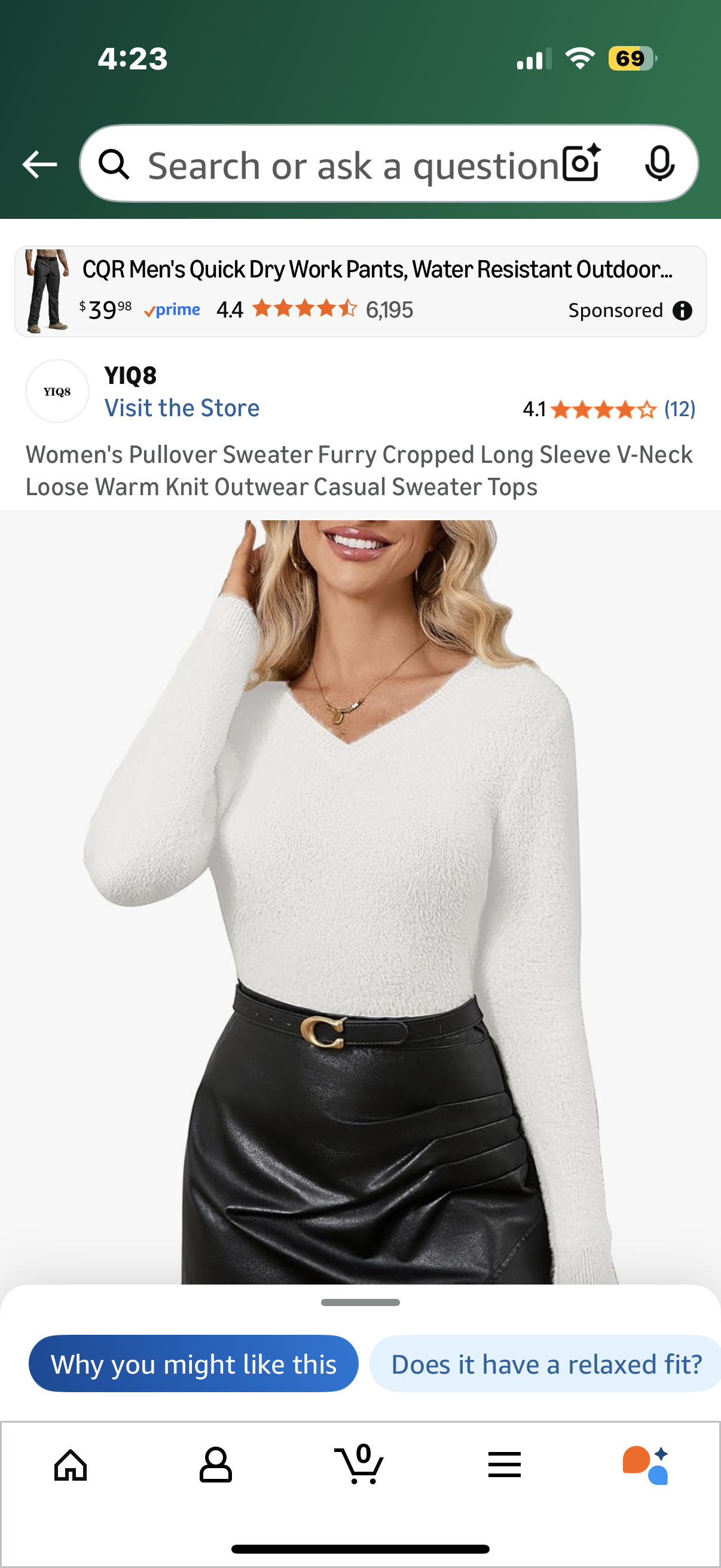 Women's Pullover Sweater Furry Cropped Long Sleeve V-Neck Loose Warm Knit Outwear Casual Sweater Tops