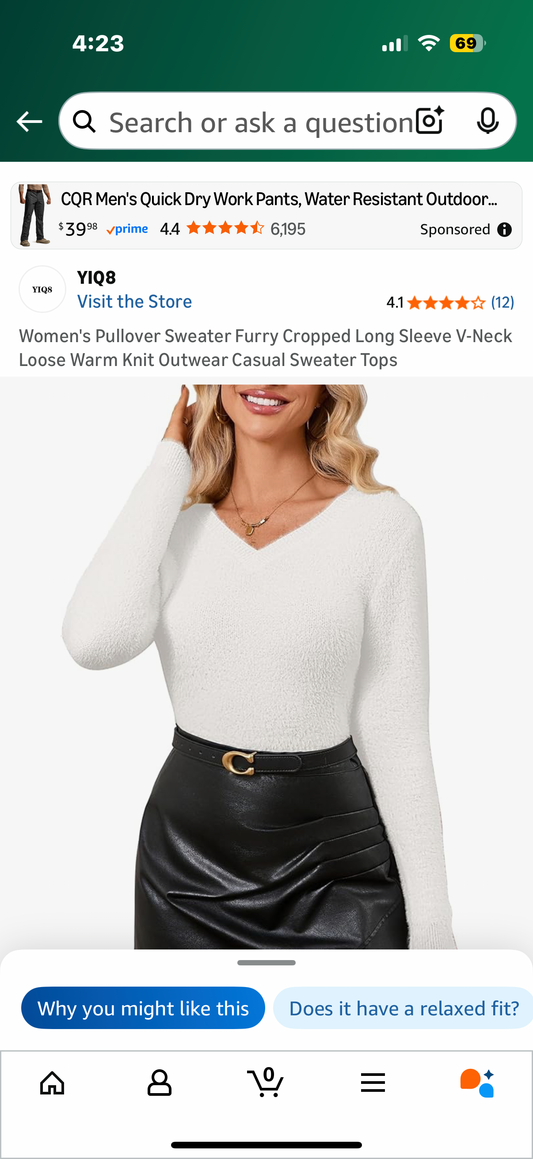 Women's Pullover Sweater Furry Cropped Long Sleeve V-Neck Loose Warm Knit Outwear Casual Sweater Tops