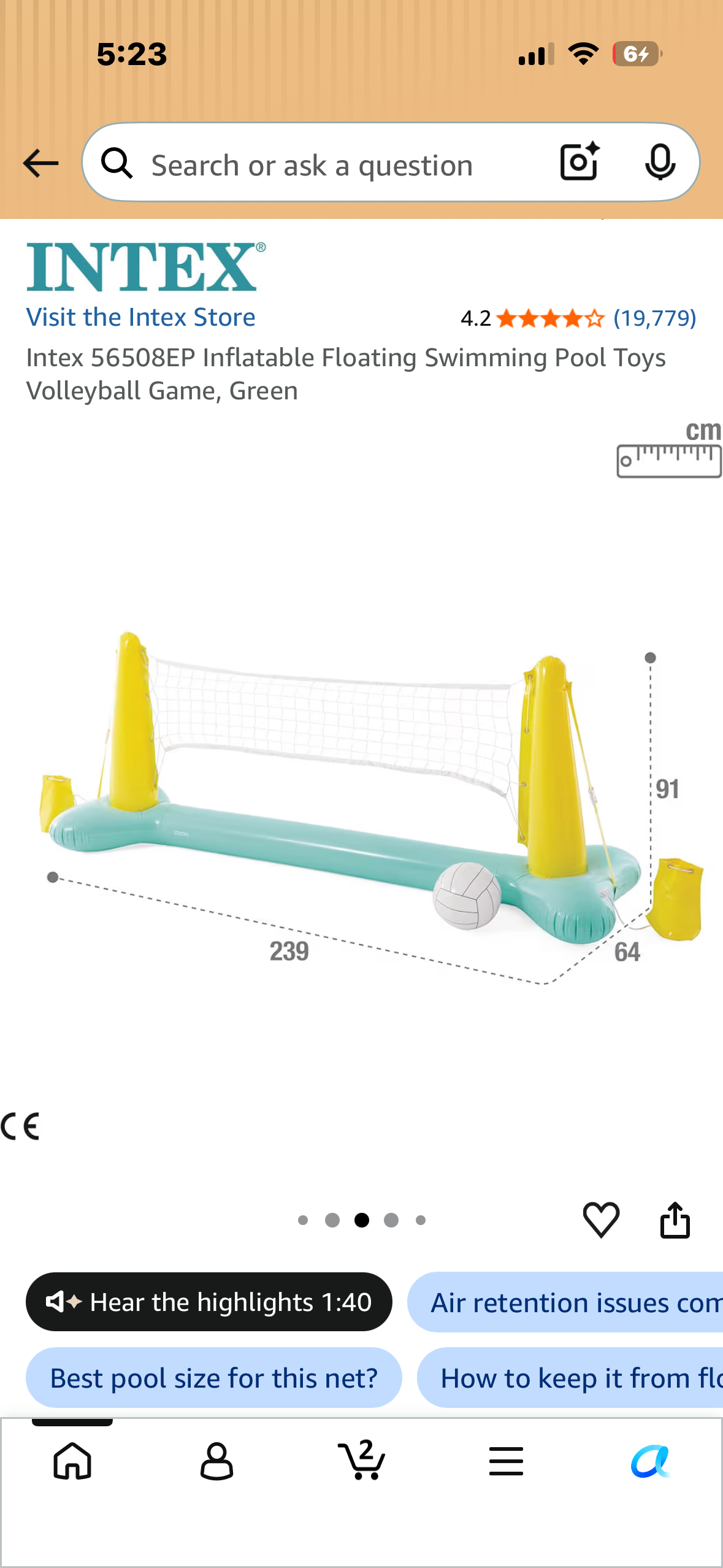 Intex 56508EP Inflatable Floating Swimming Pool Toys Volleyball Game,