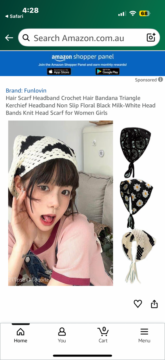 Hair Scarf Headband Crochet Hair Bandana Triangle Kerchief Headband Non Slip Floral Black Milk-White Head Bands Knit Head Scarf for Women Girls