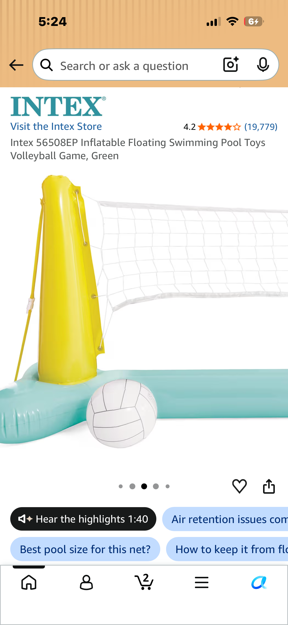 Intex 56508EP Inflatable Floating Swimming Pool Toys Volleyball Game,