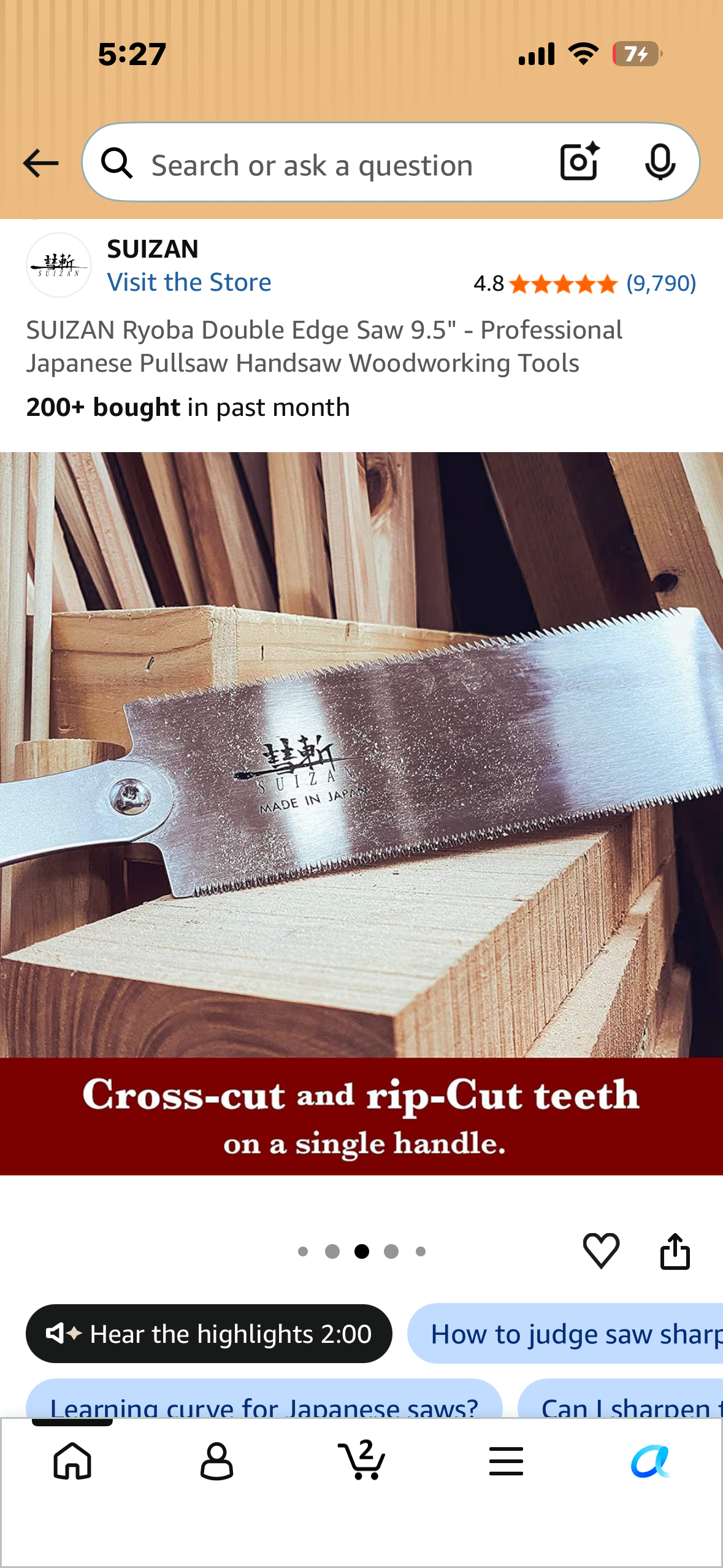 SUIZAN Ryoba Double Edge Saw 9.5" - Professional Japanese Pullsaw Handsaw Woodworking Tools