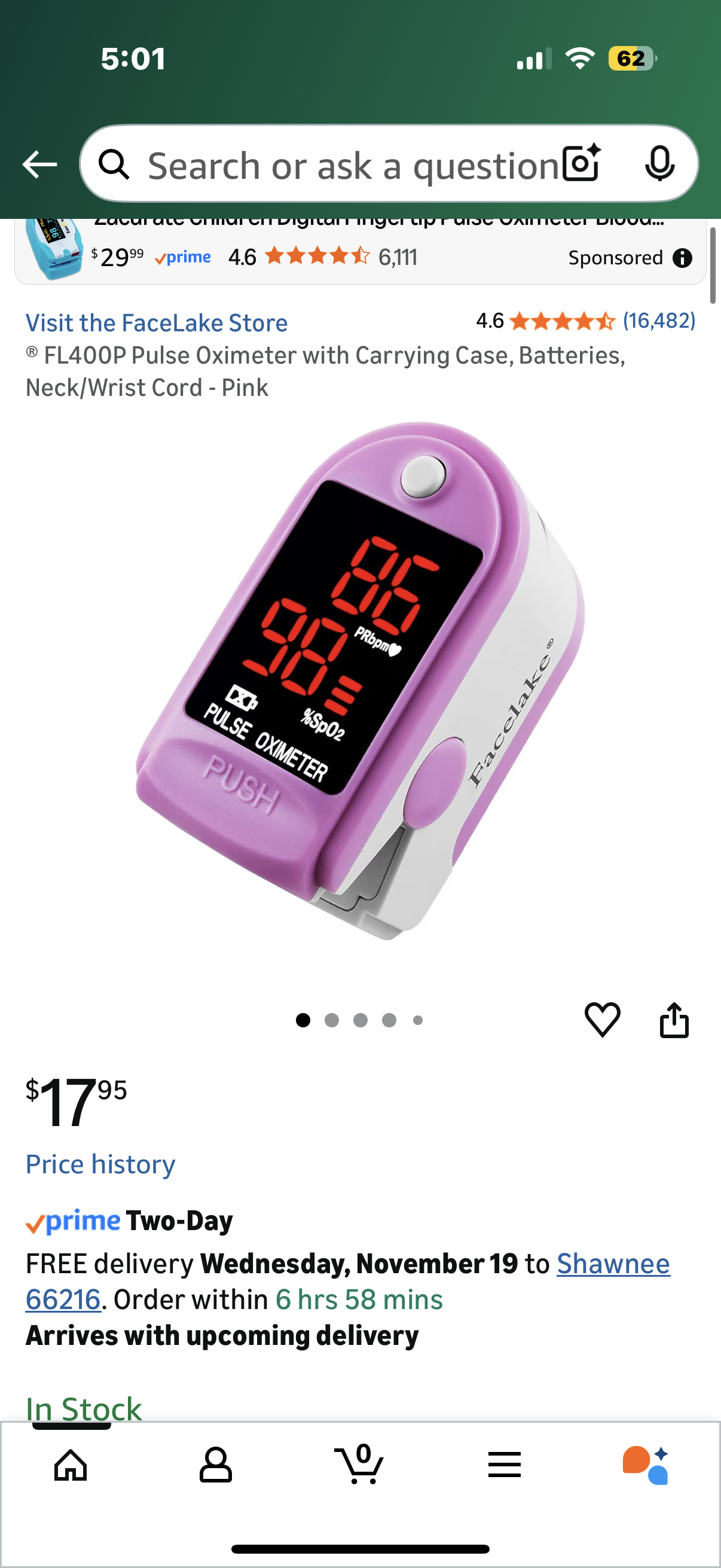 ® FL400P Pulse Oximeter with Carrying Case, Batteries, Neck/Wrist Cord - Pink